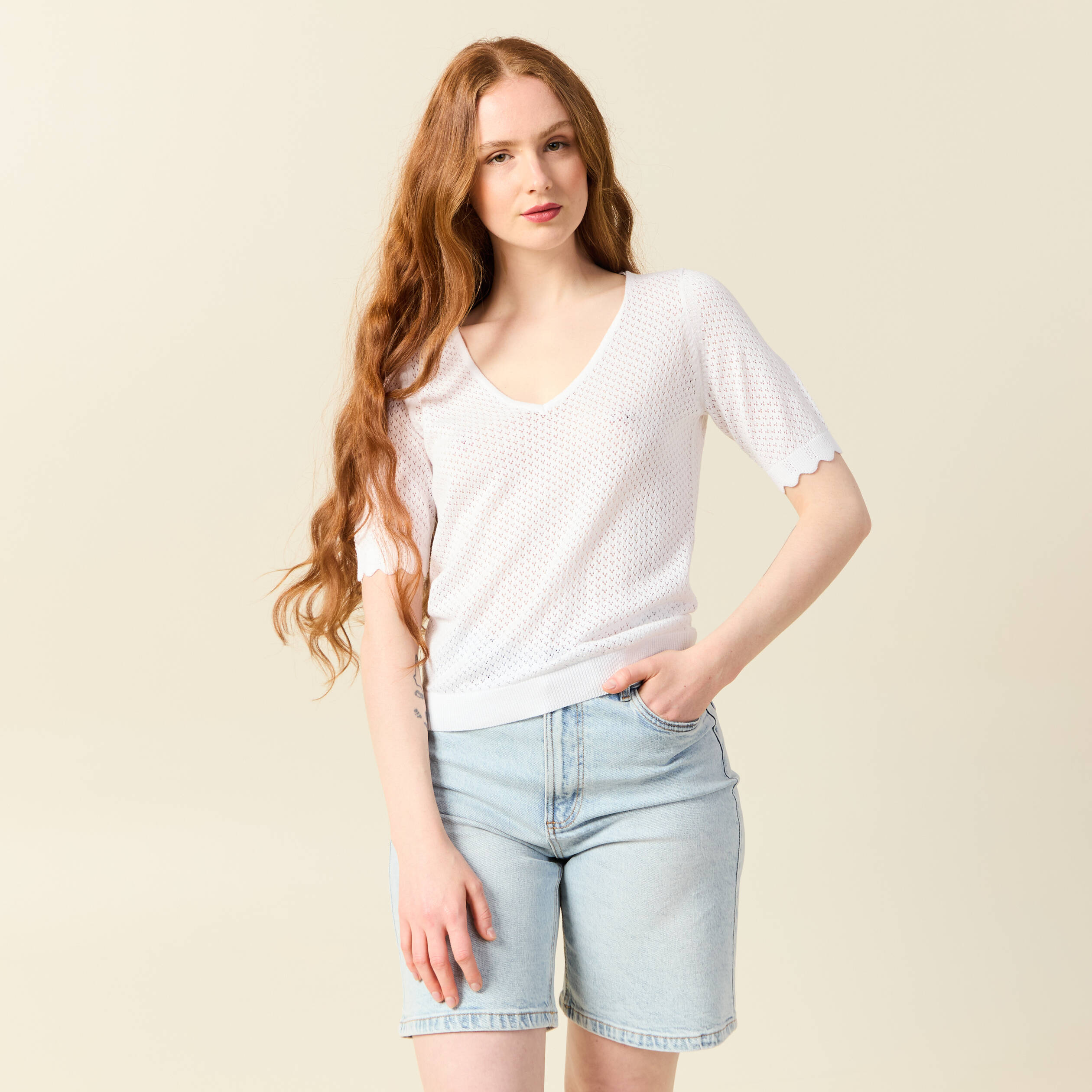 pull manches courtes ajoure blanc femme Pull manches courtes ajouré blanc femme