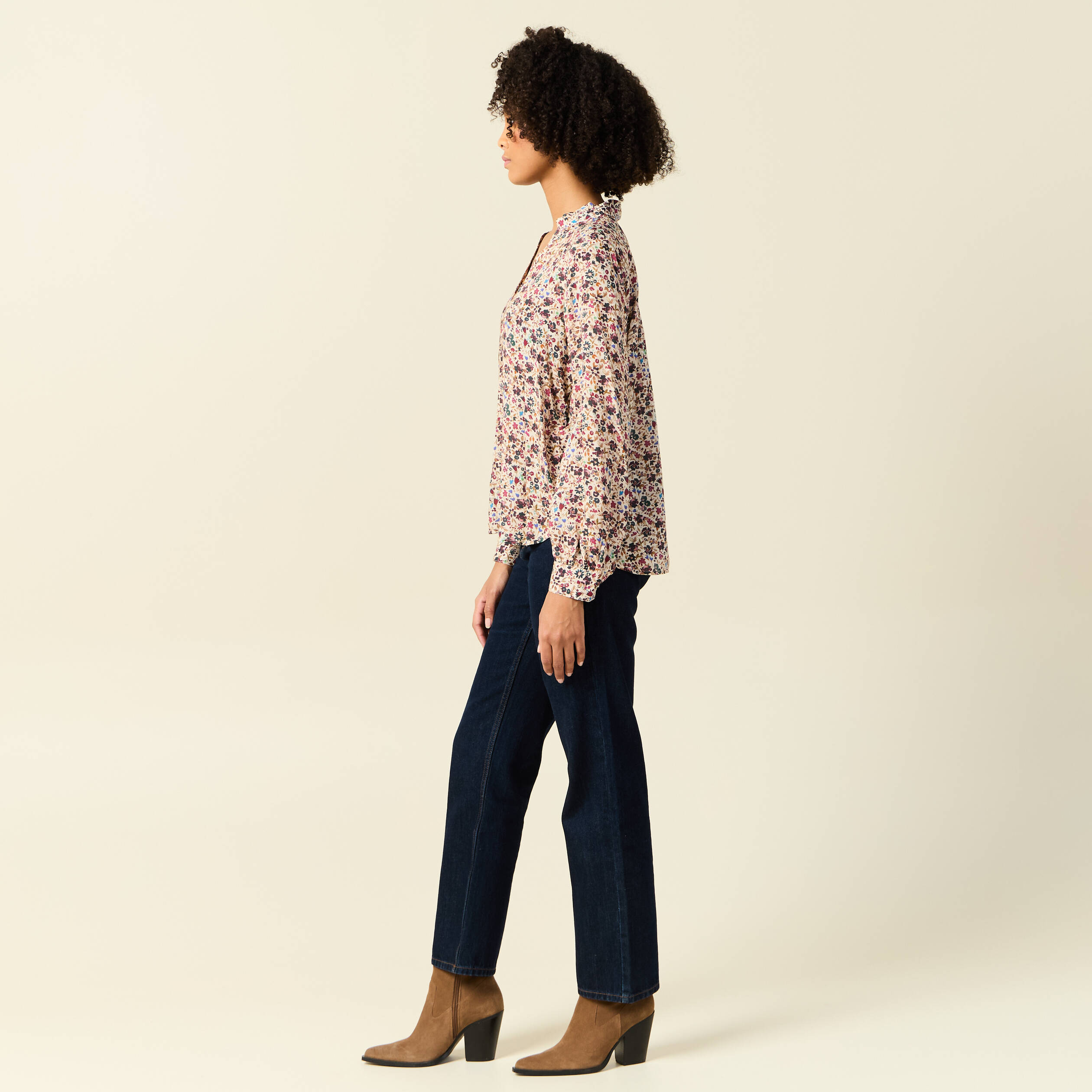 Blouse manches longues creme femme