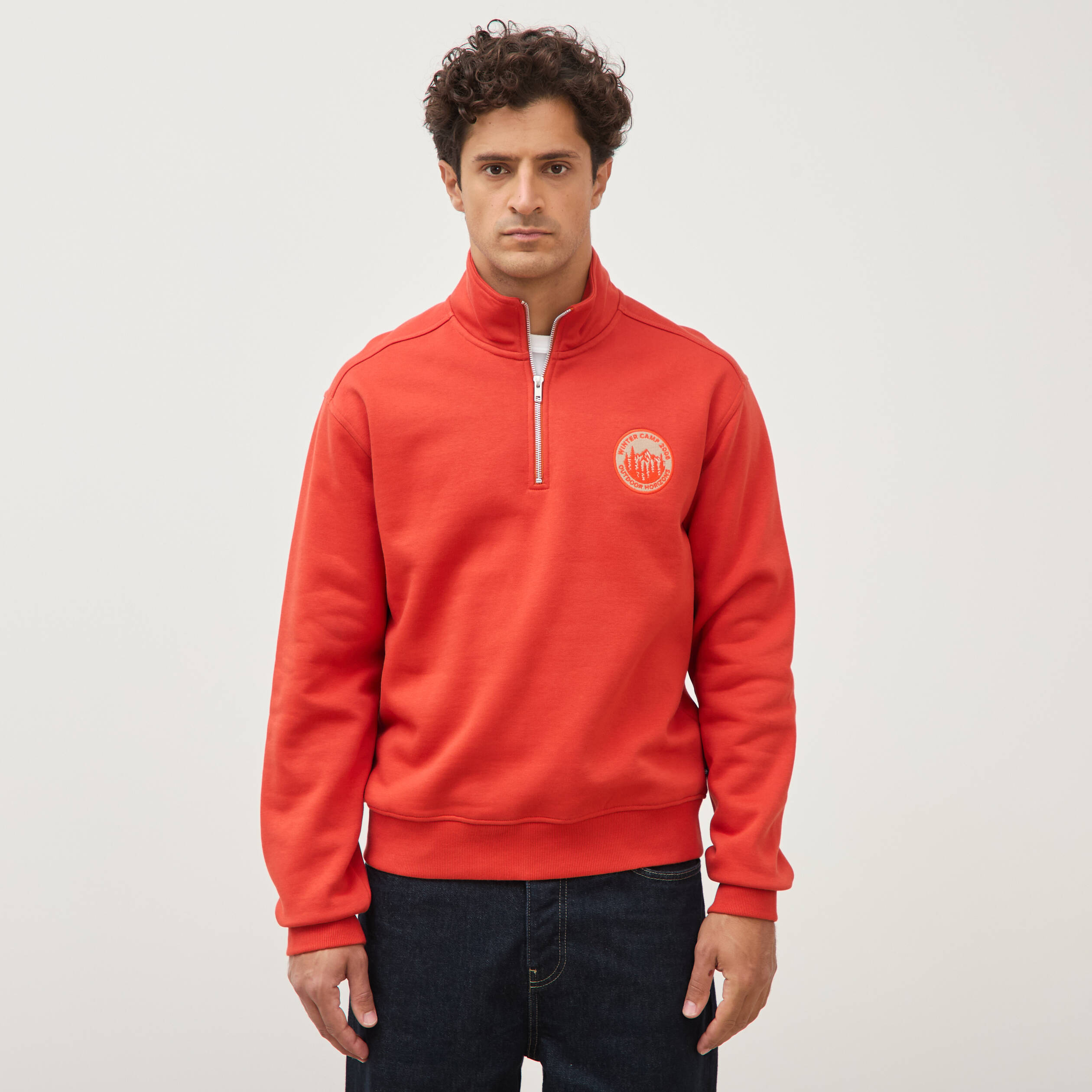Sweat col camionneur manches longues orange fonc&eacute; homme