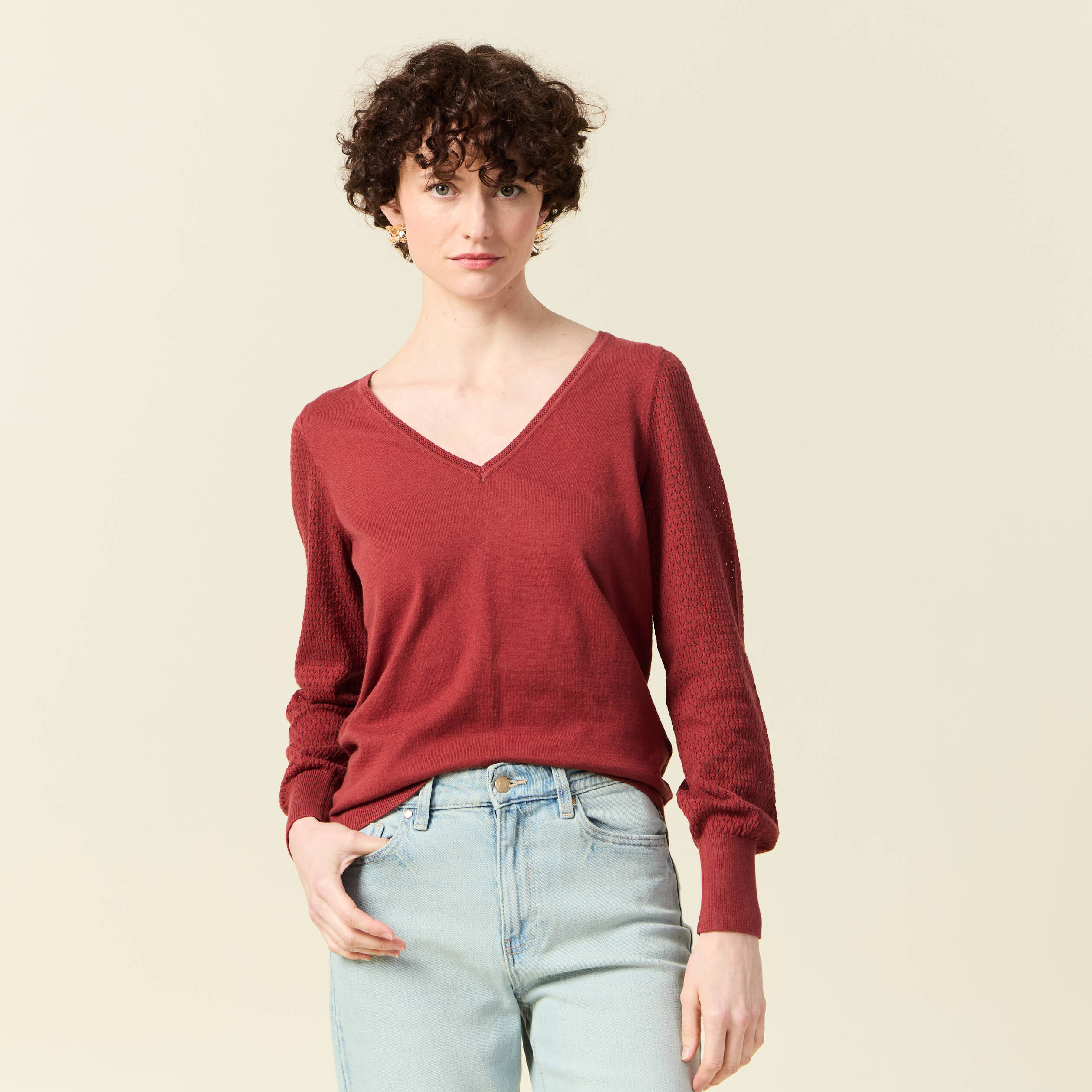 Pull en maille douillette coupe loose femme rose