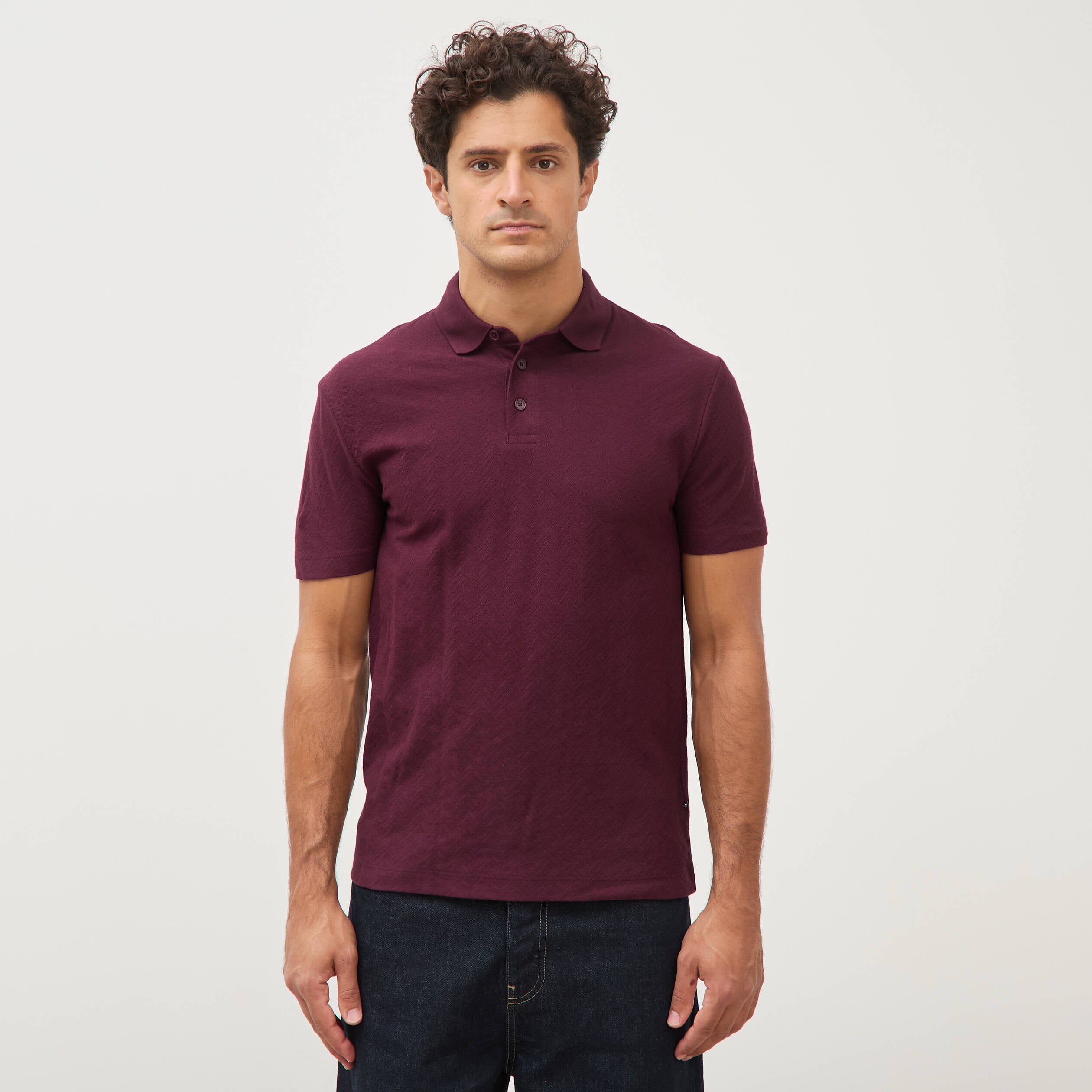 Polo droit en coton manches courtes prune homme