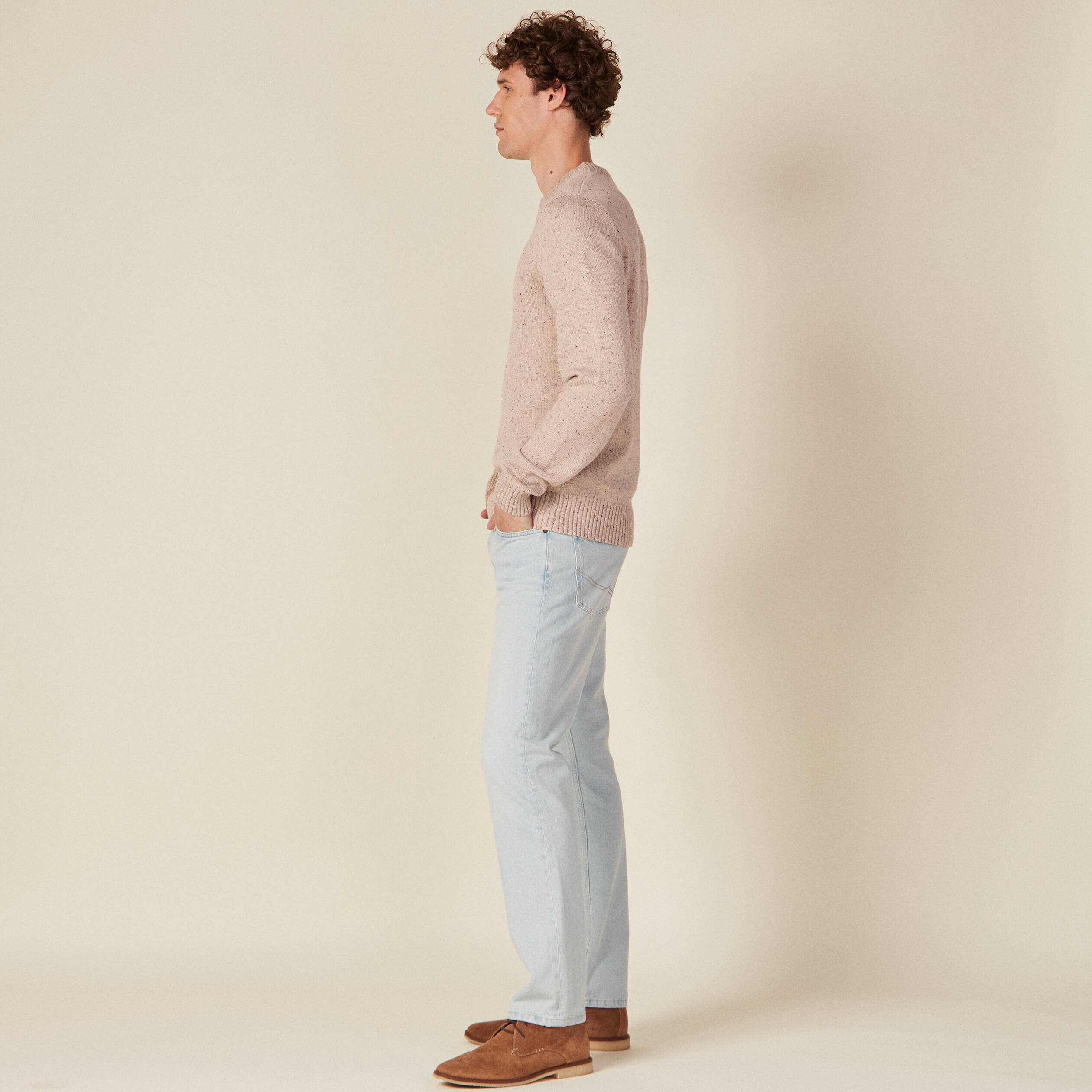 pull manches longues col rond beige homme Pull manches longues col rond beige homme