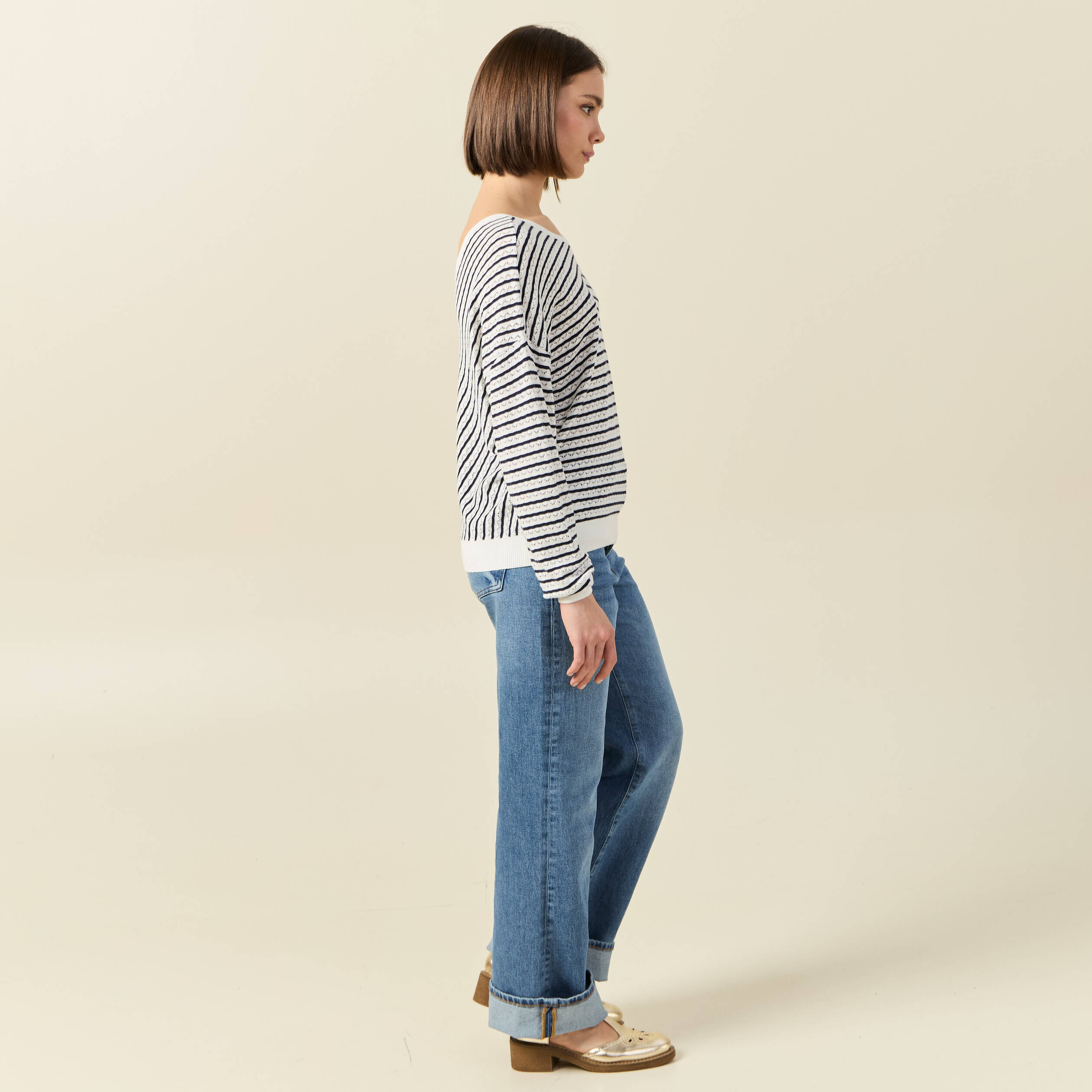 Pull manches longues ecru femme