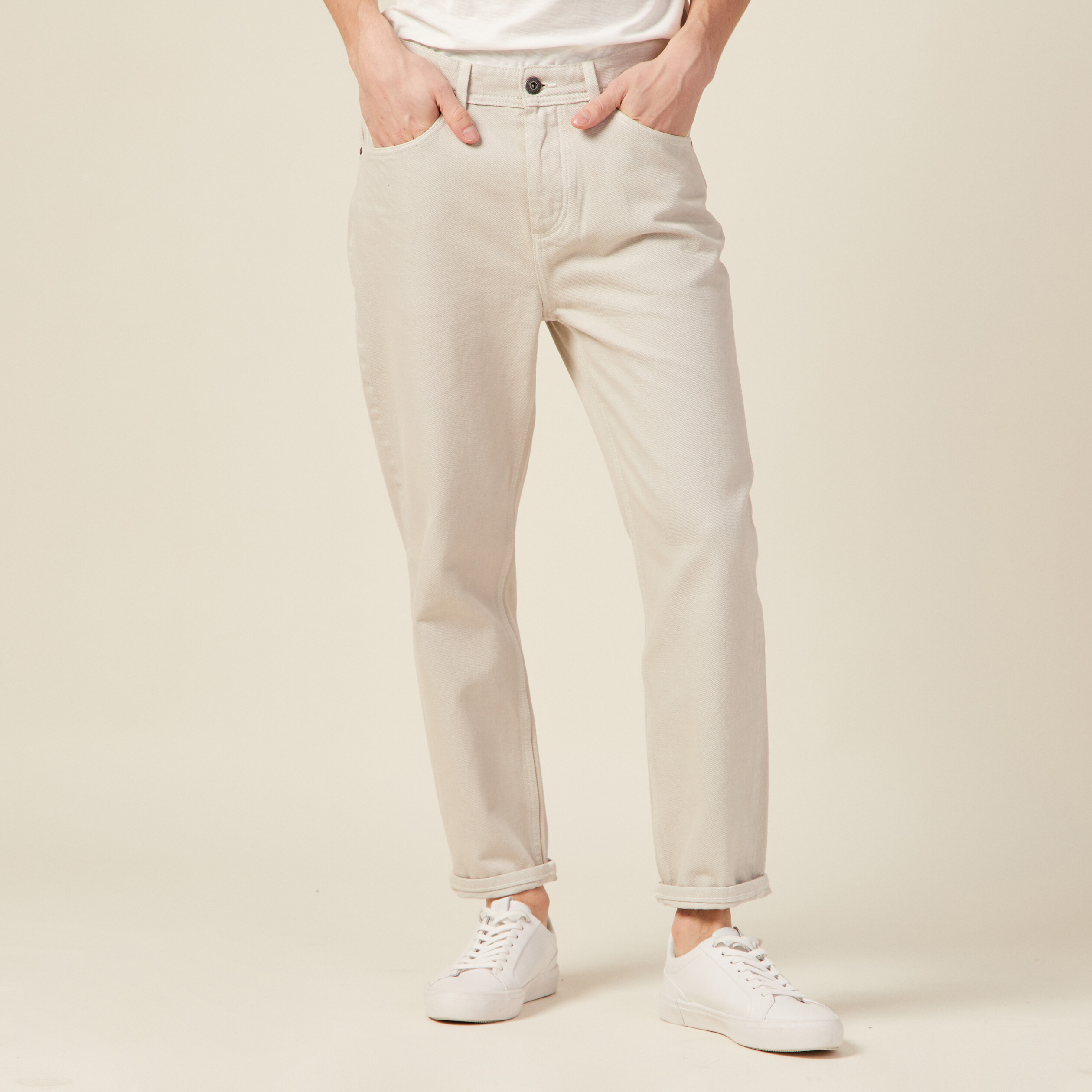 jeans tapered 5 poches beige homme Jeans tapered 5 poches beige homme