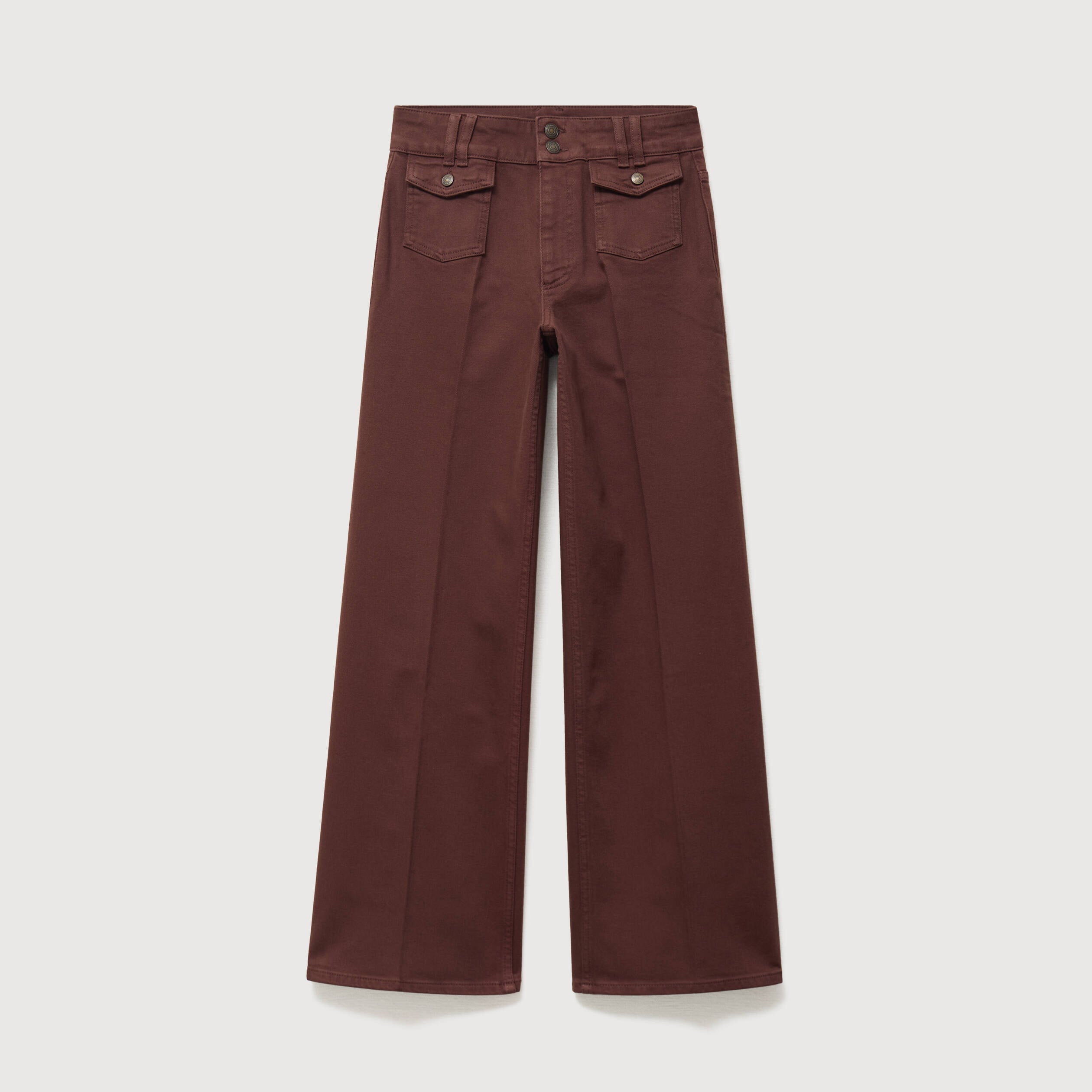 Jeans flare taille haute marron femme