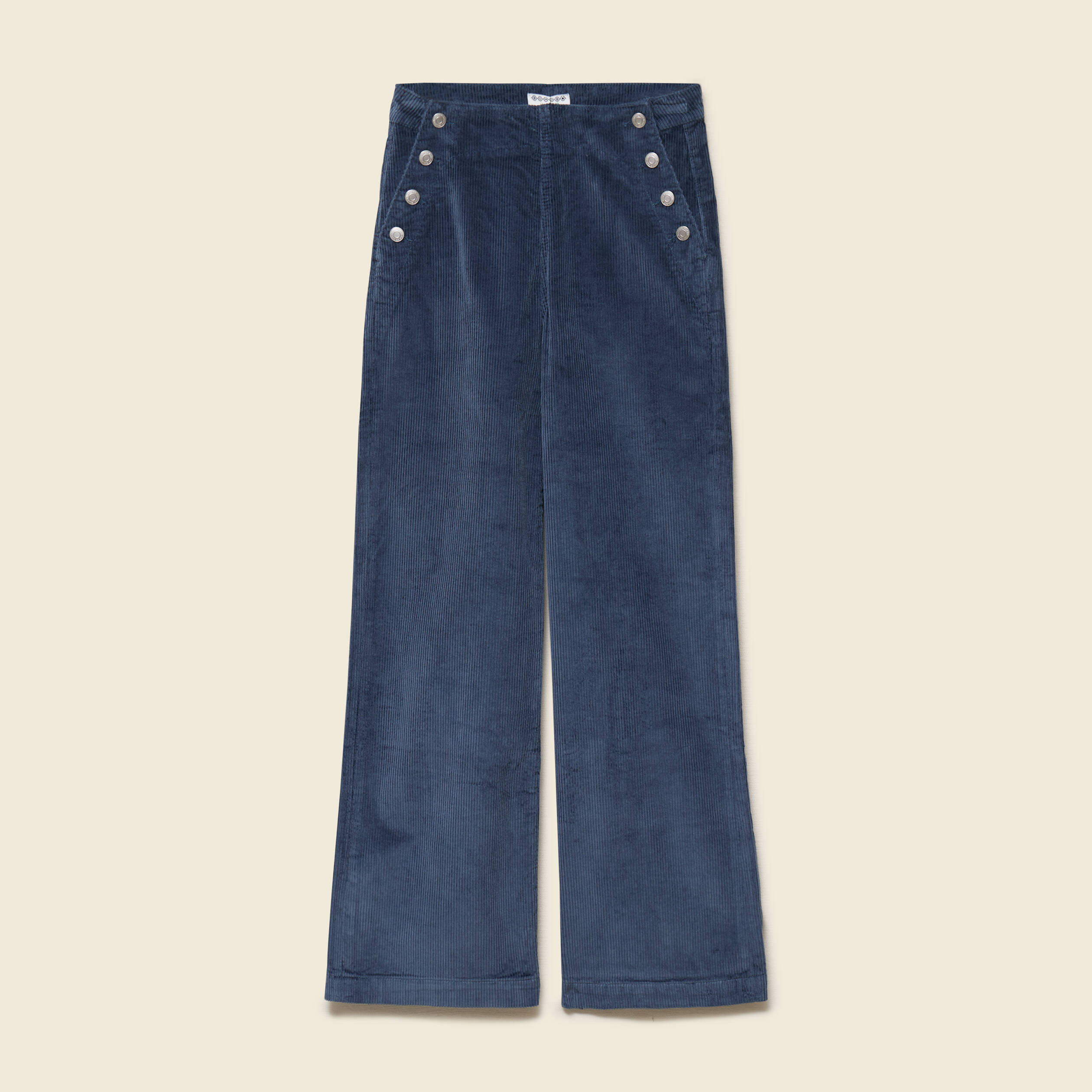 Pantalon large taille haute en velours gris femme