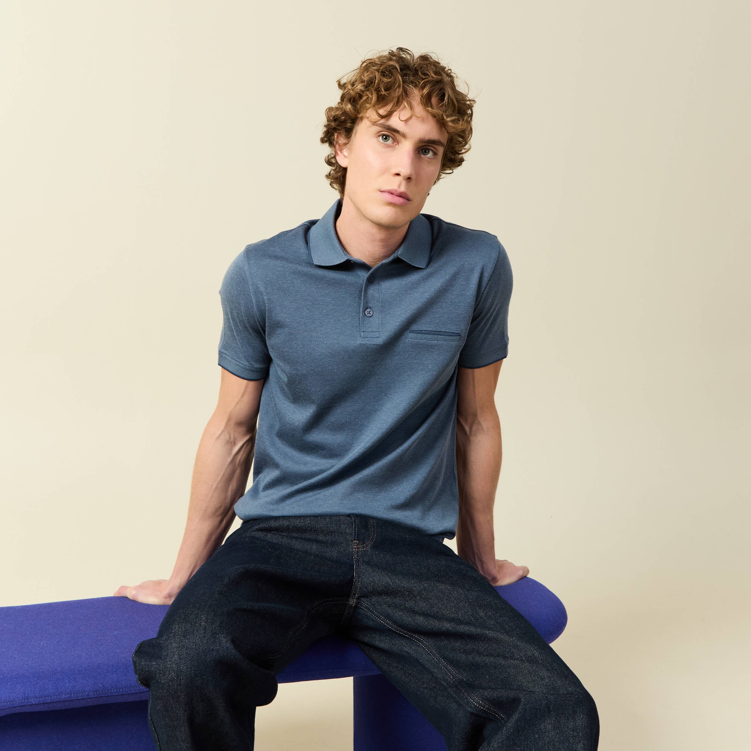 Polo manches courtes bleu gris homme