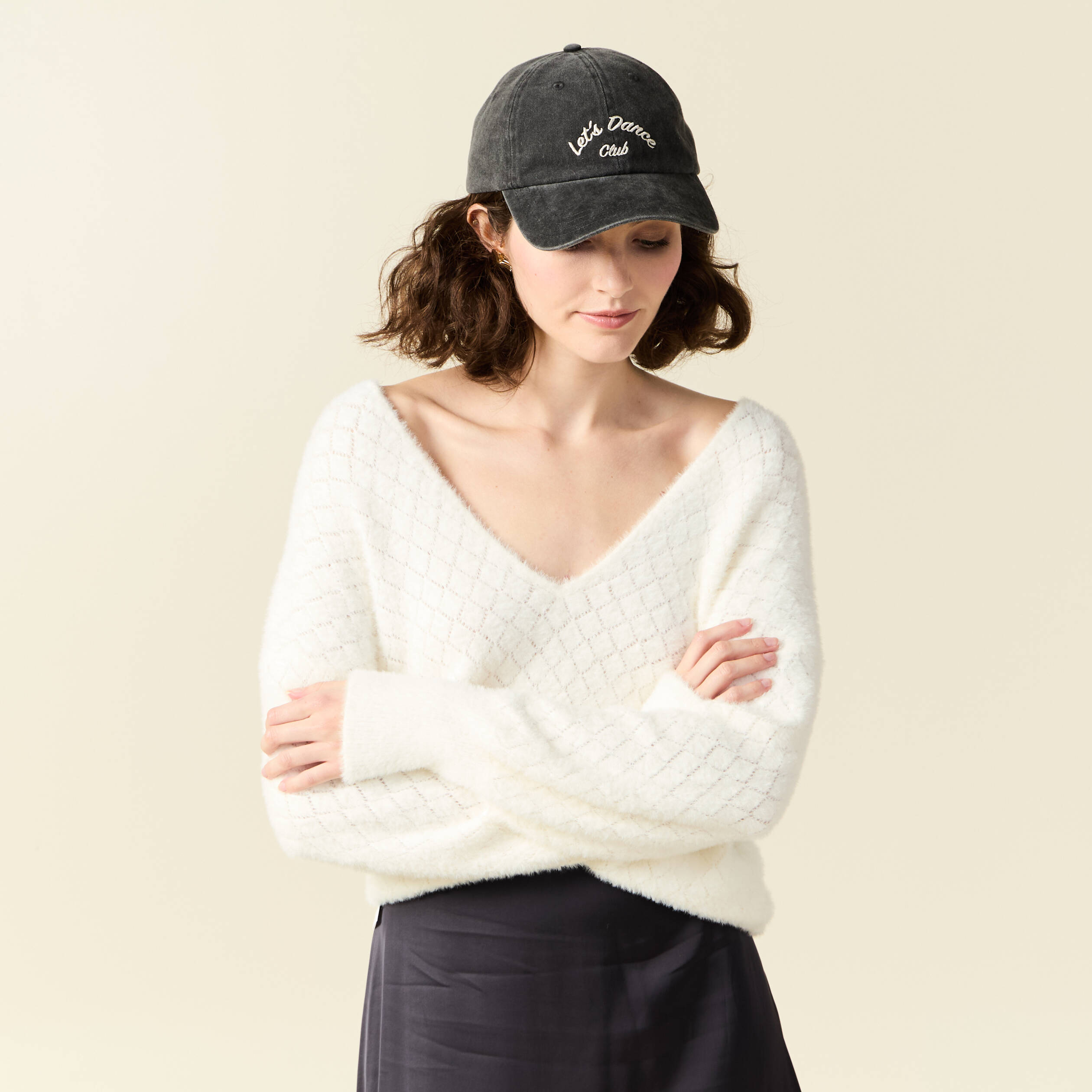 Pull manches longues réversible ecru femme