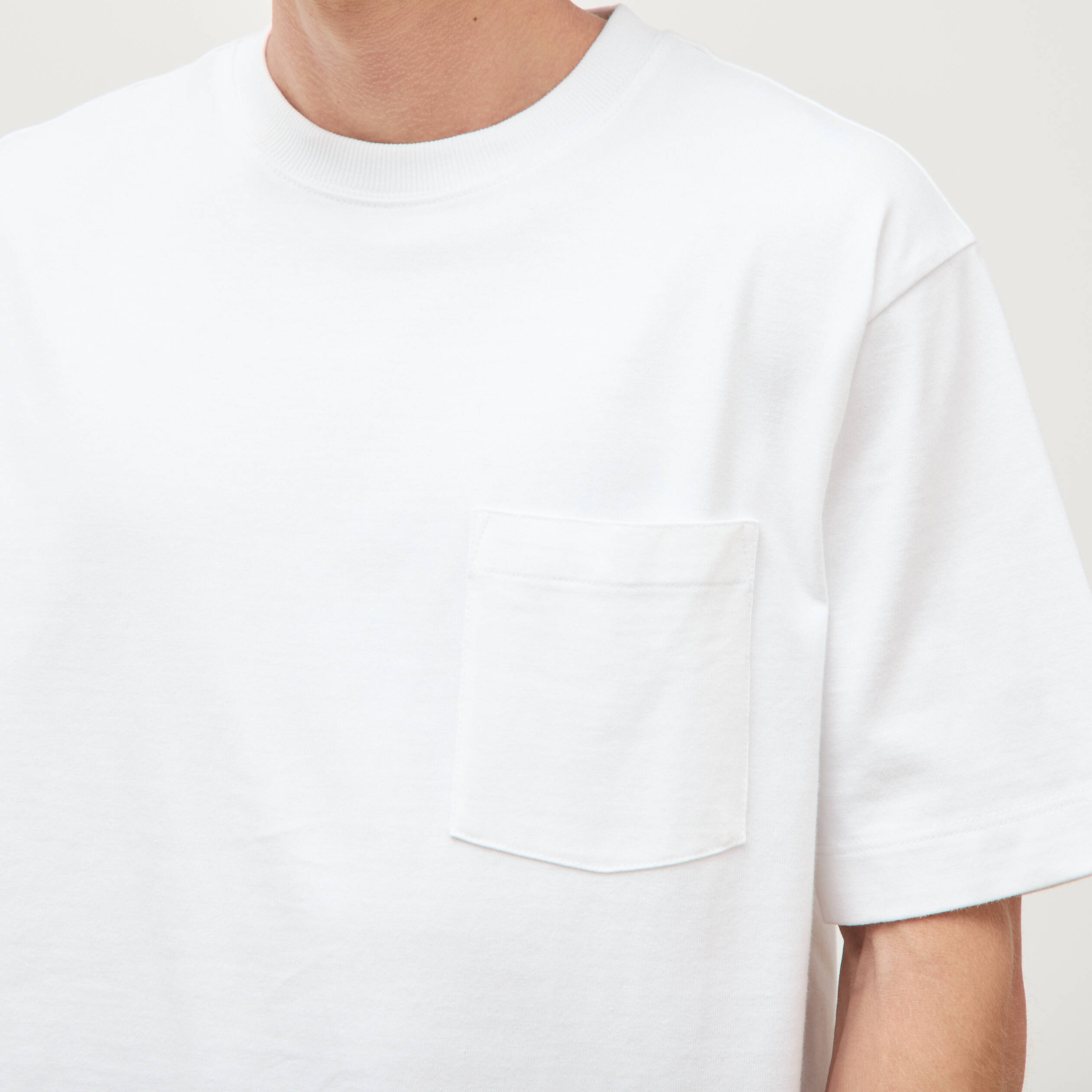 T-shirt droit en coton col ras du cou blanc homme