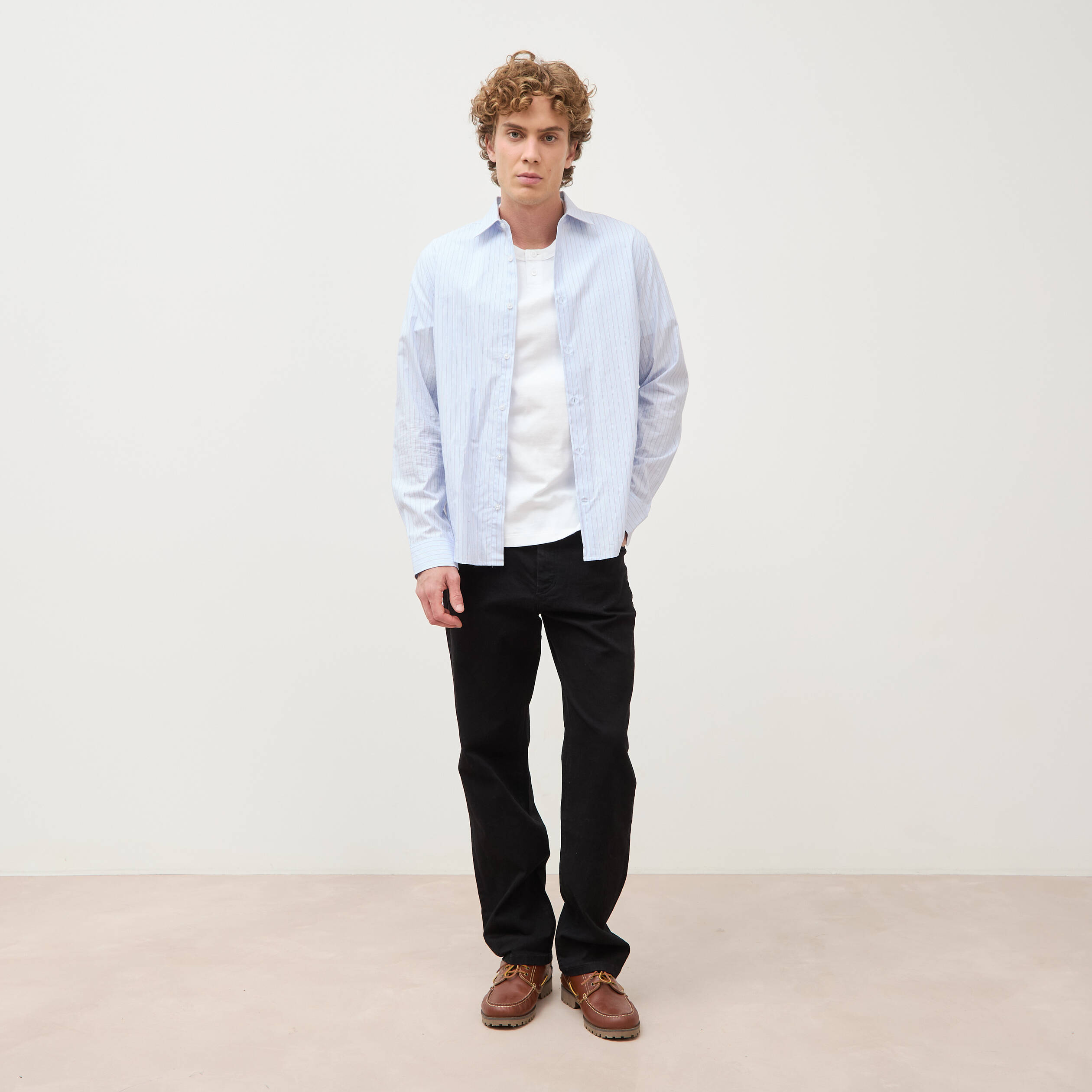 T-shirt col mao manches courtes en coton blanc homme