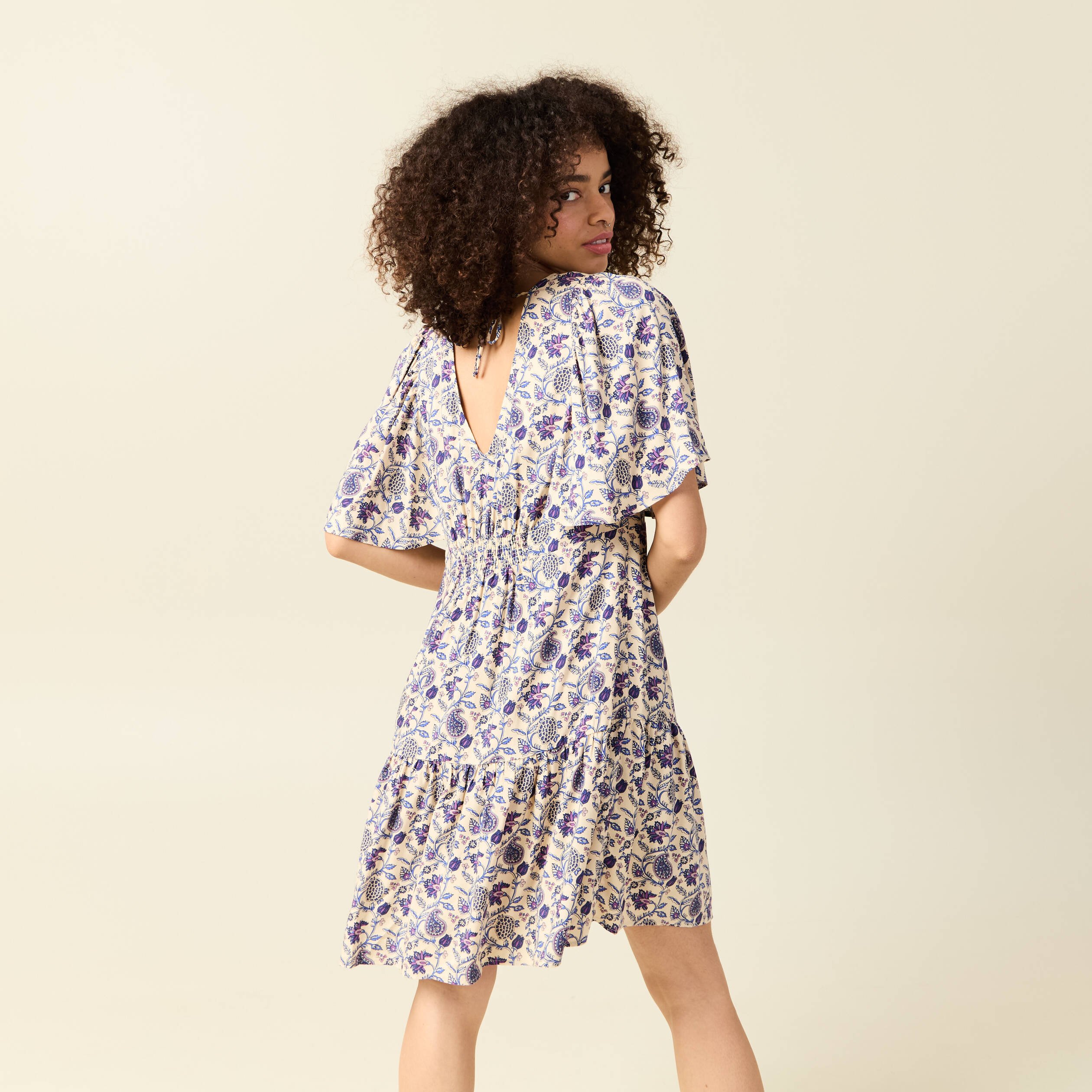 robe col v manches courtes bleu femme Robe col V manches courtes bleu femme