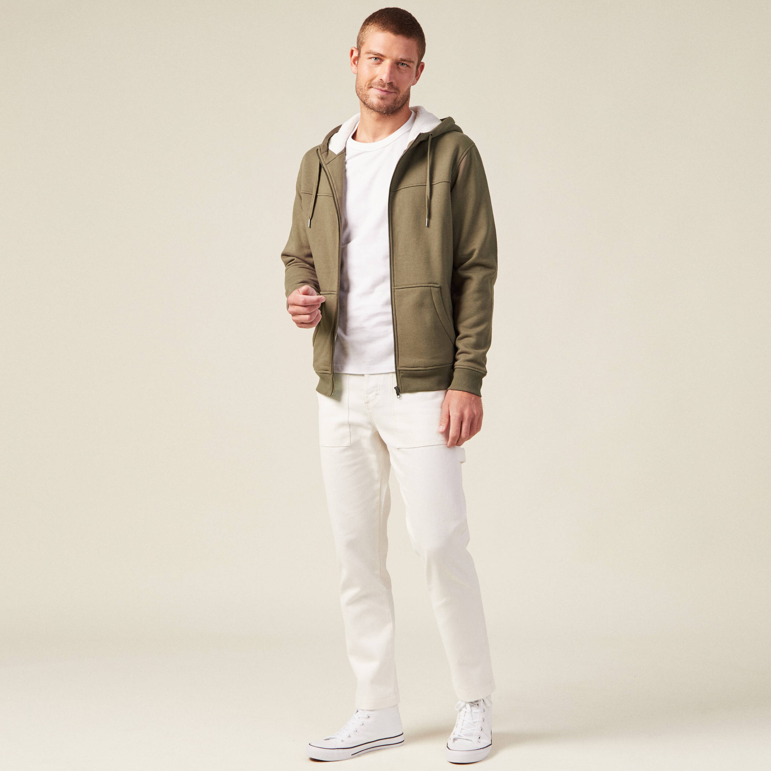 Sweat zippé à capuche taupe homme