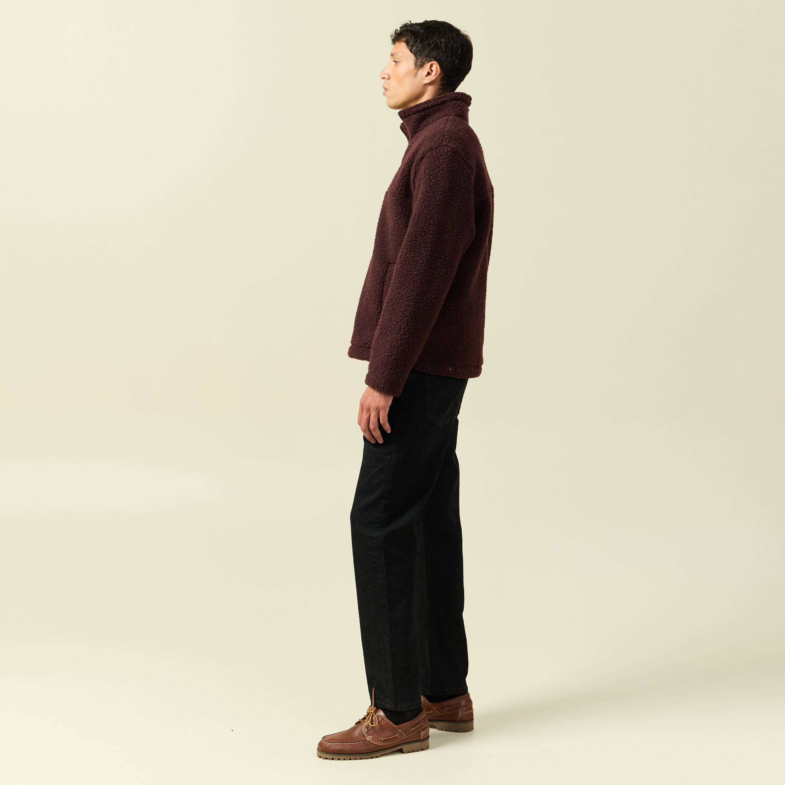 Sweat effet polaire col montant bordeaux homme