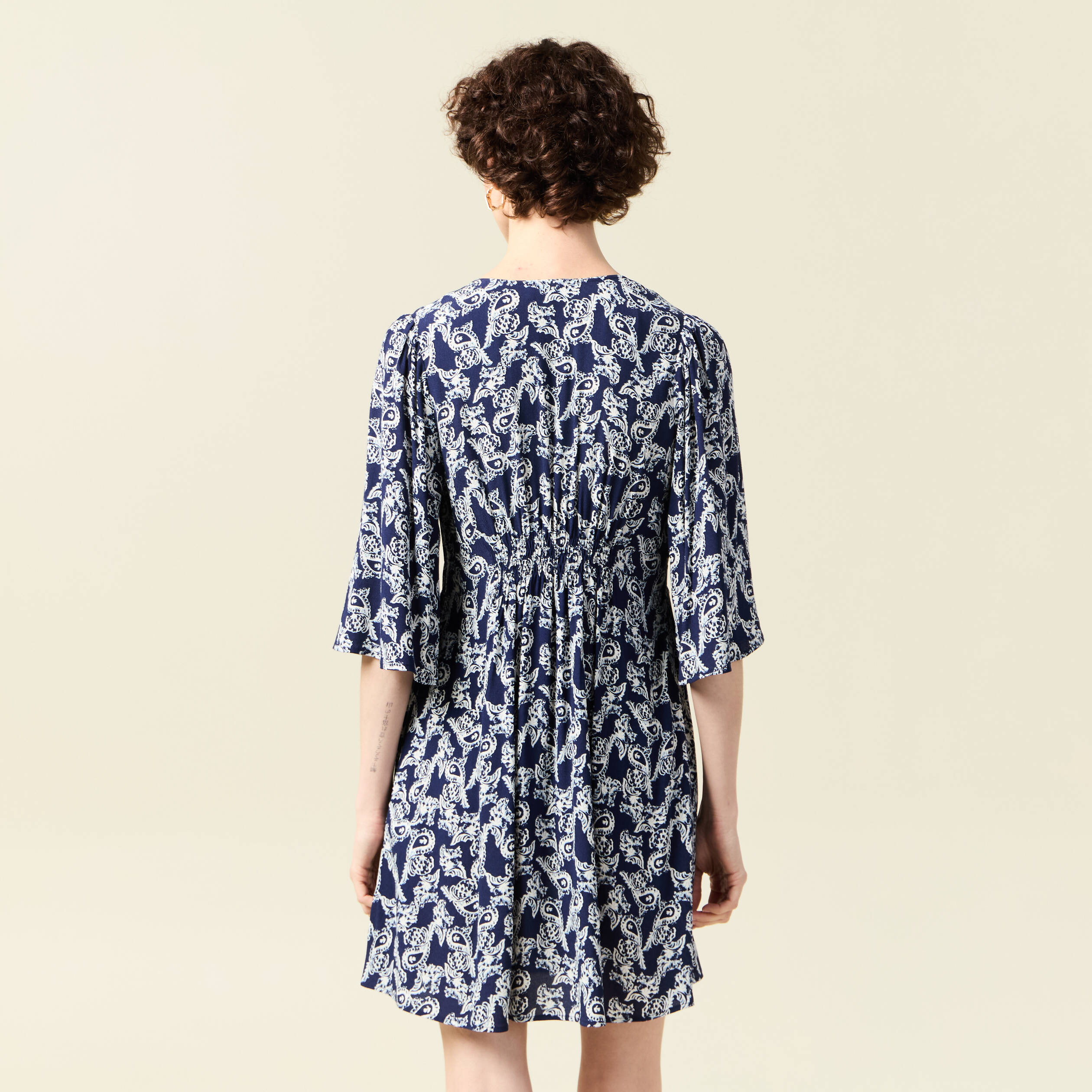 robe evasee manches 34 bleu marine femme Robe évasée manches 3/4 bleu marine femme