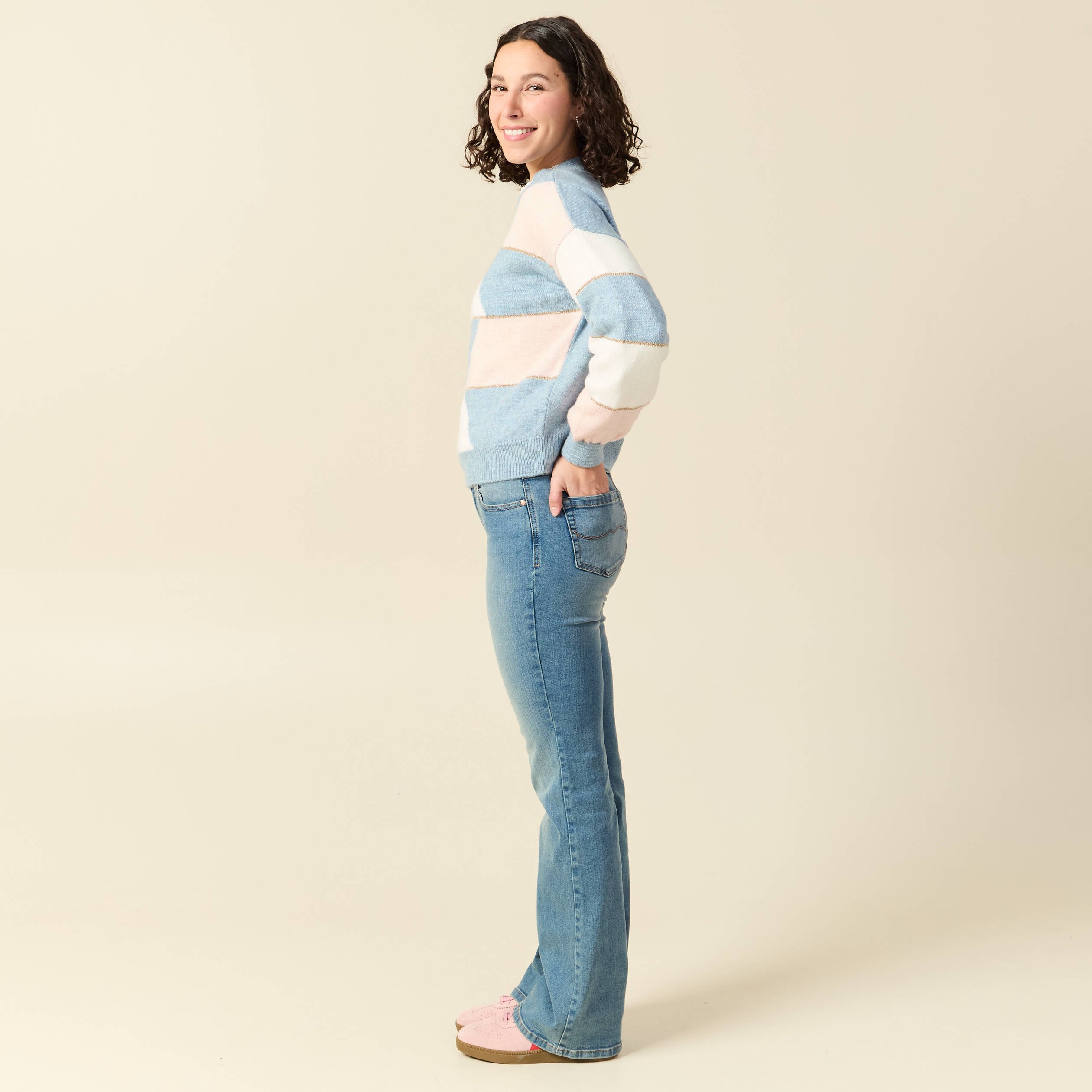 Pull col rond manches longues mauve femme