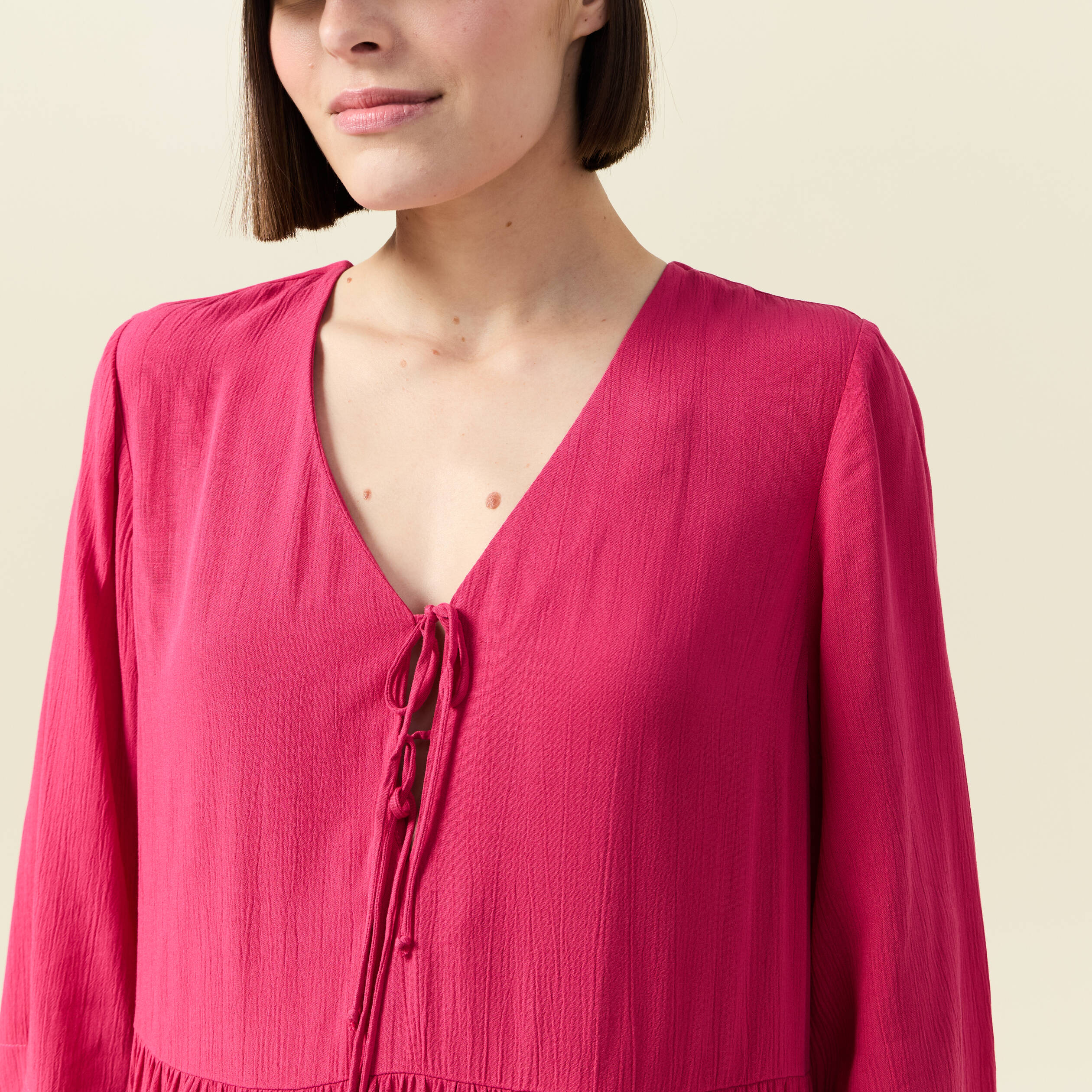 robe evasee manches 34 rose framboise femme Robe évasée manches 3/4 rose framboise femme