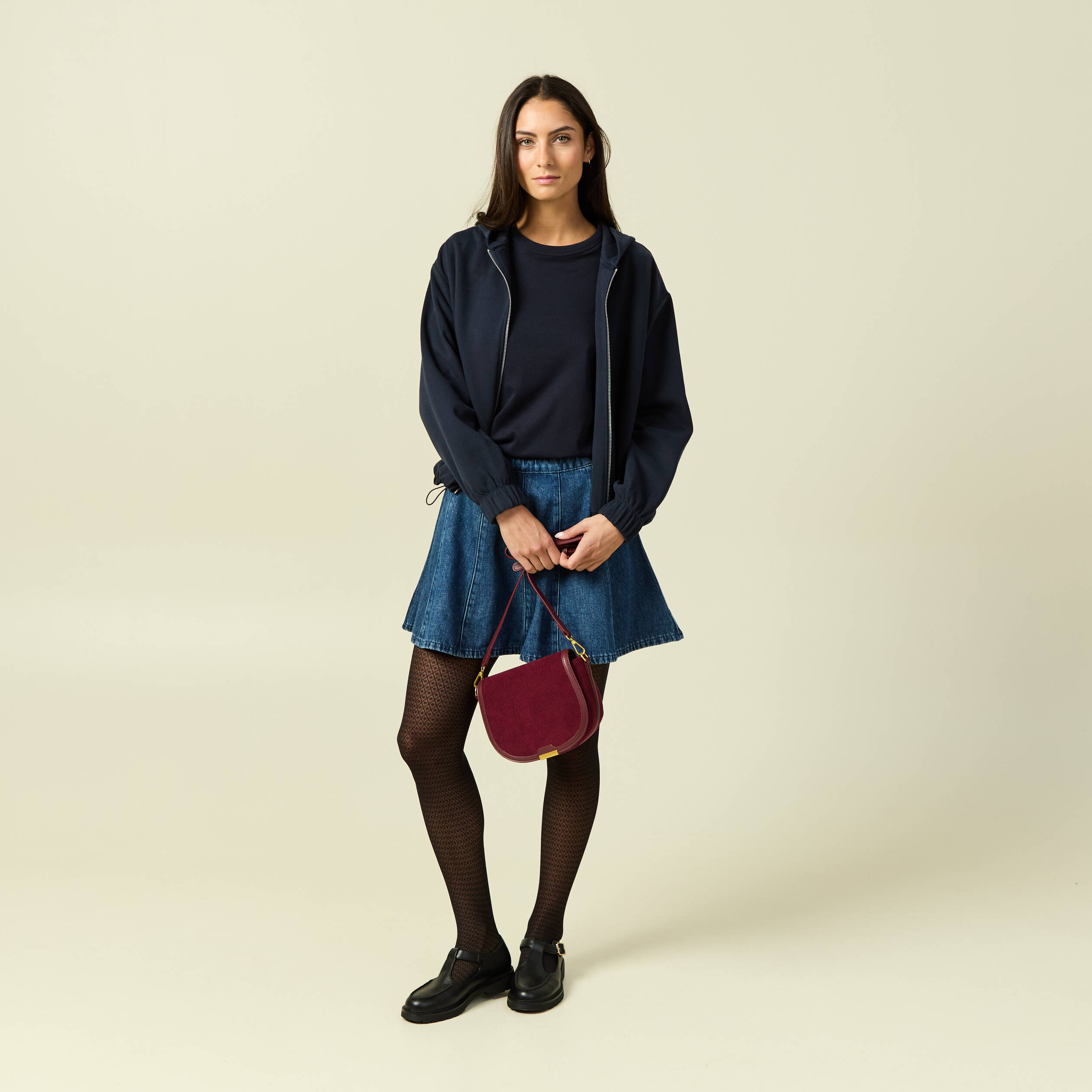 T-shirt en coton manches longues bleu marine femme