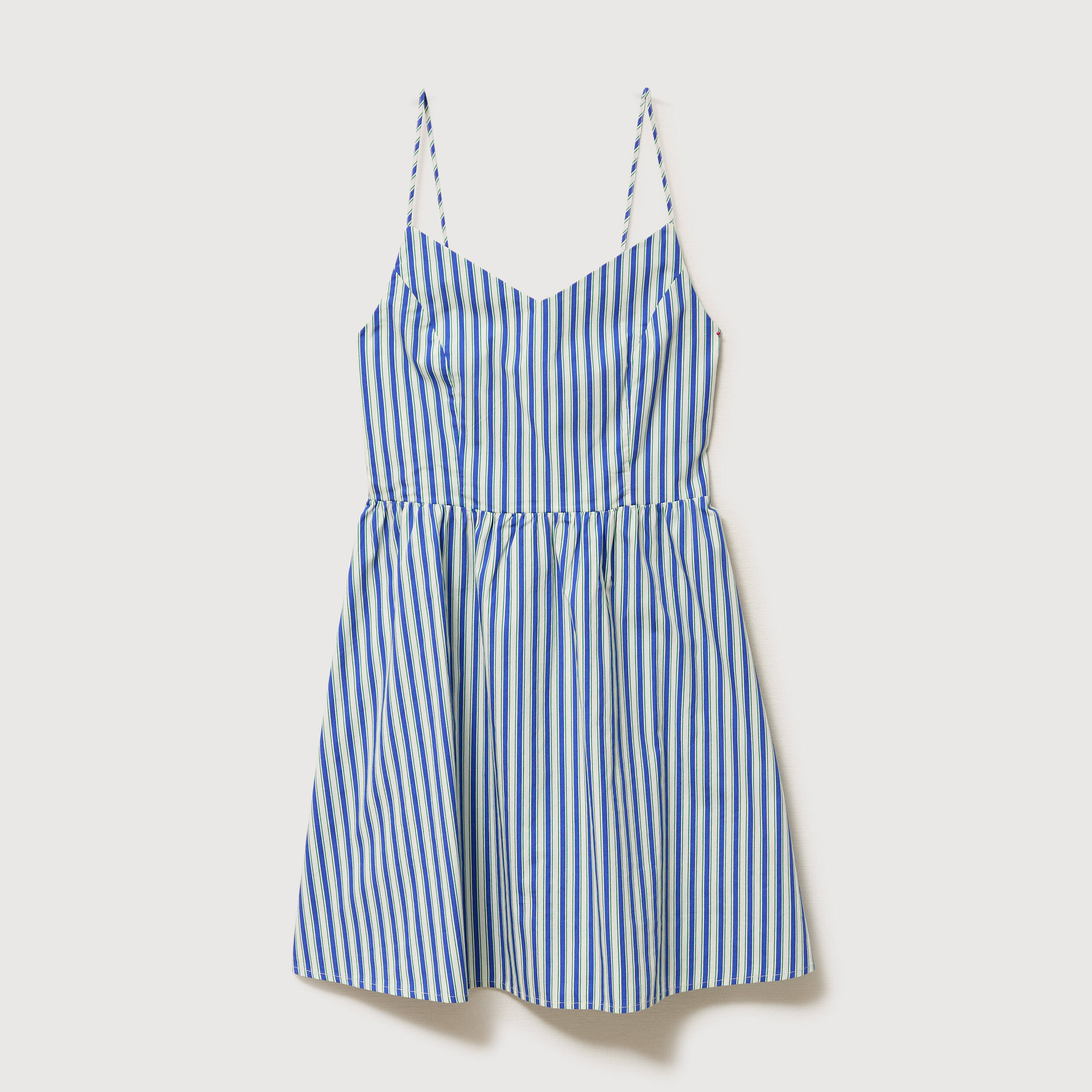 Robe bretelle col c&oelig;ur en coton bleu femme