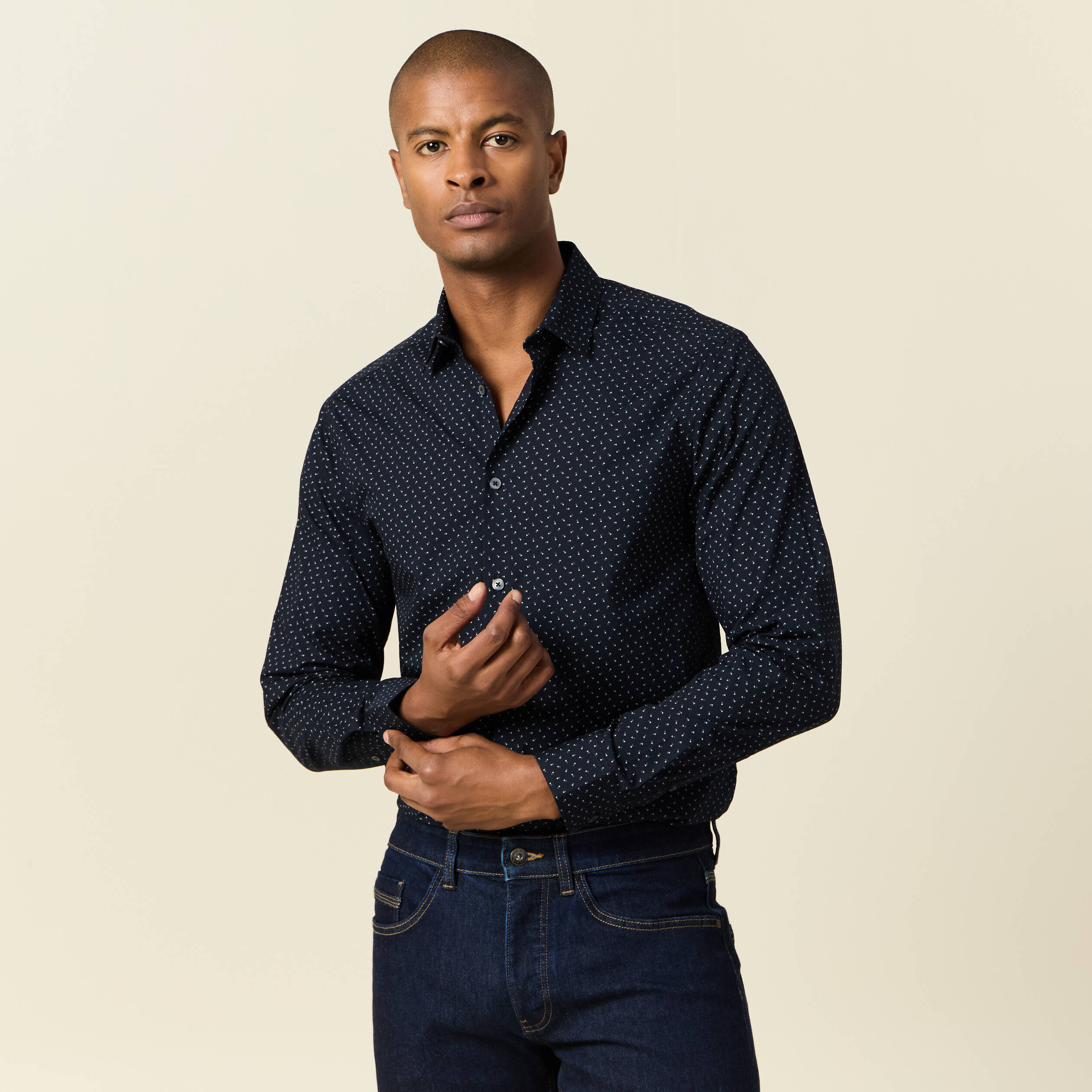Chemise en coton manches longues bleu marine homme