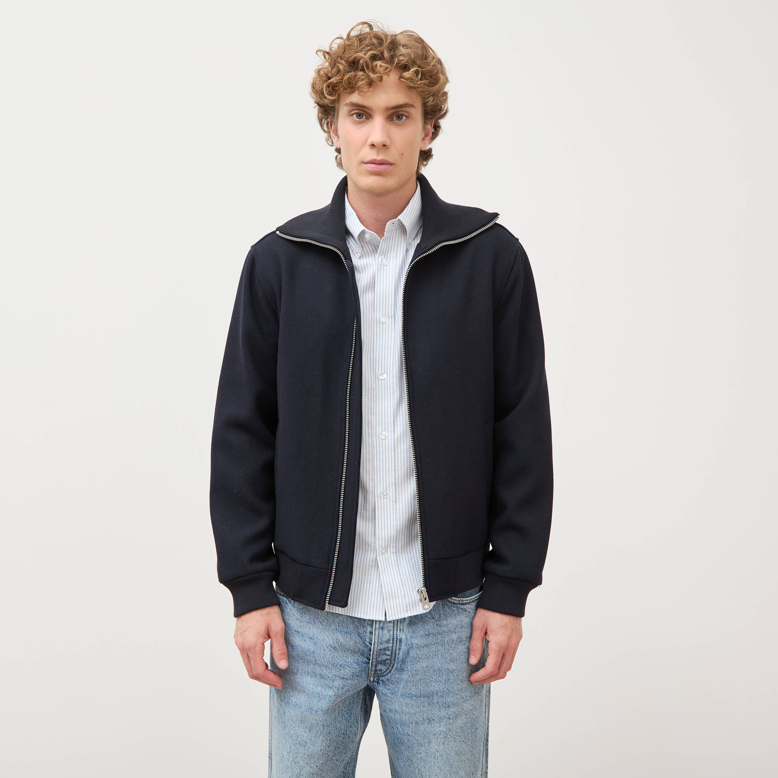 Blouson col camionneur manches longues bleu marine homme