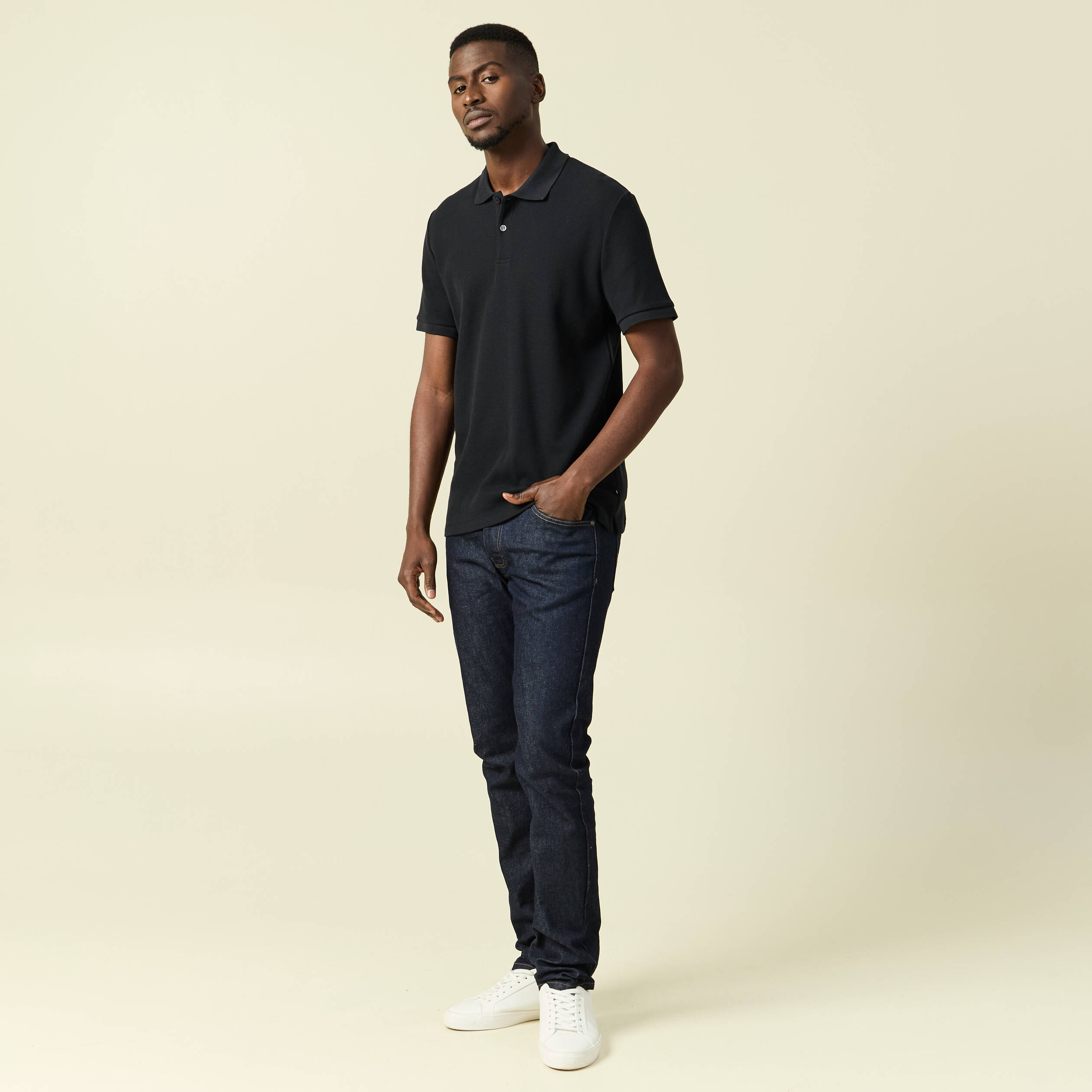 Polo col polo manches courtes en coton noir homme