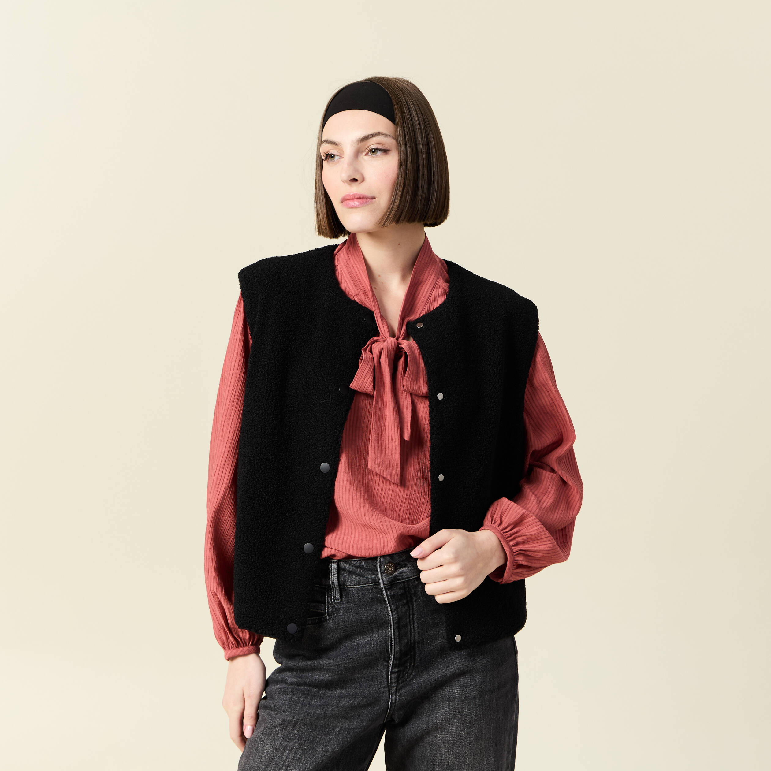 Gilet sans manches r&eacute;versible noir femme