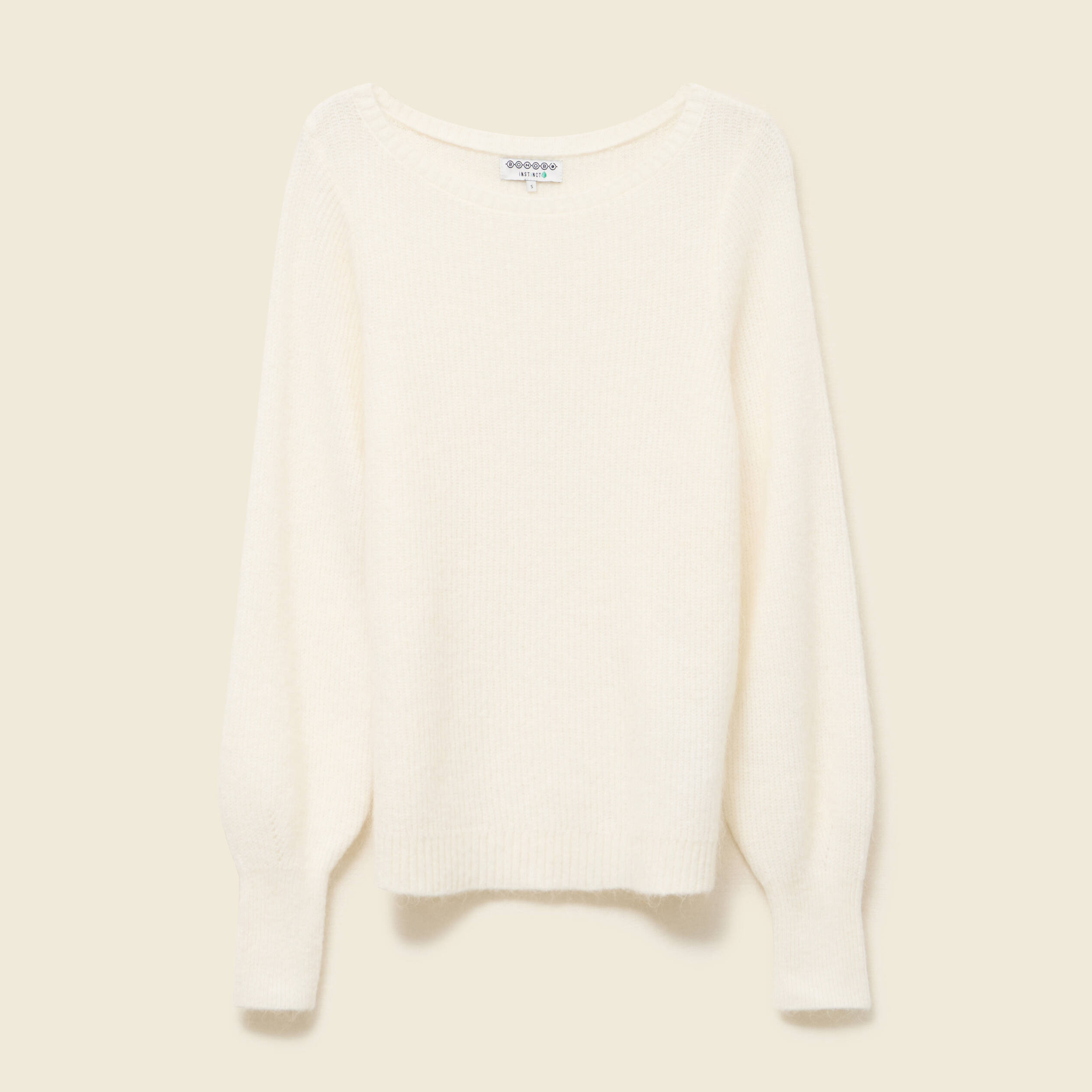 Pull col bateau manches longues ecru femme