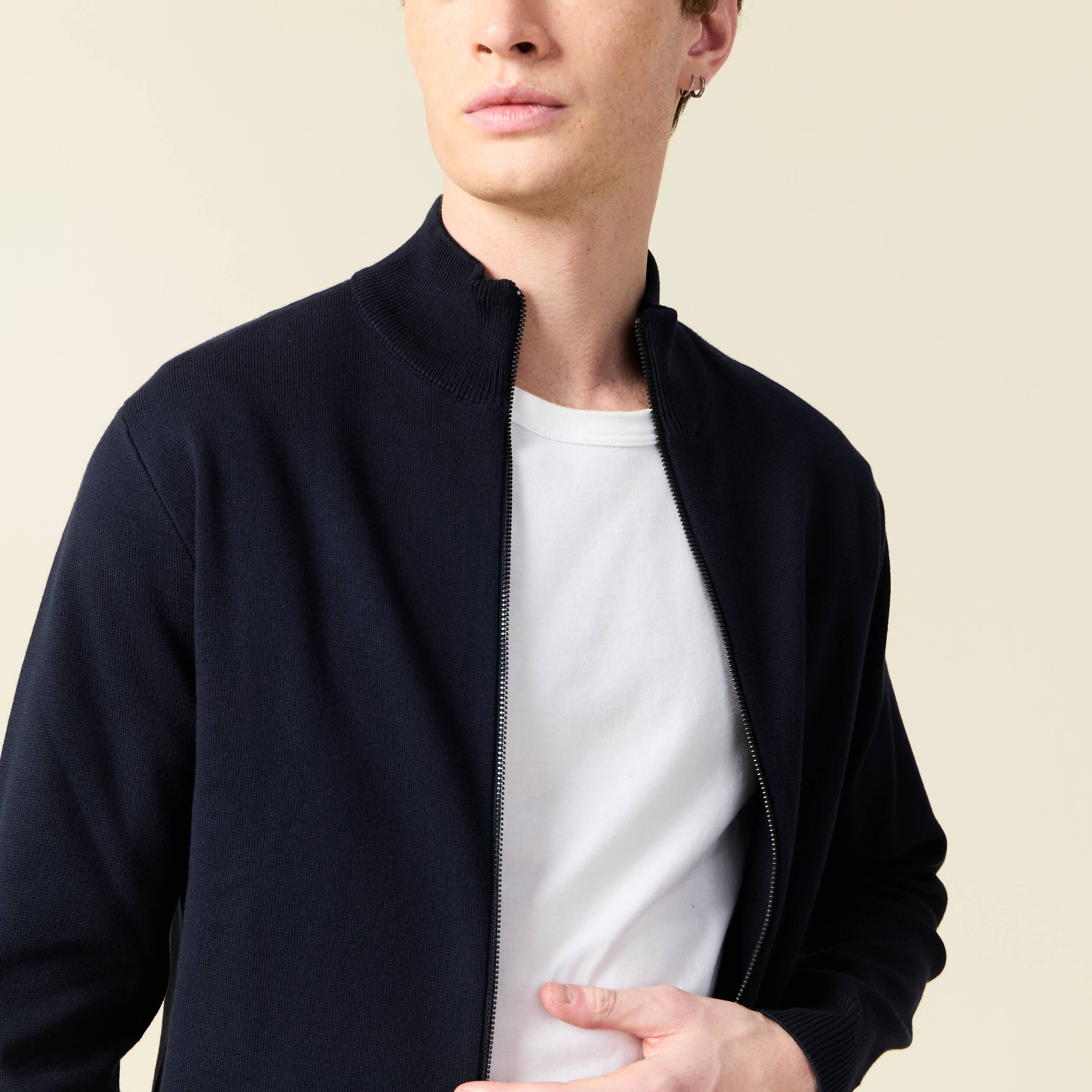 gilet manches longues zippe bleu marine homme Gilet manches longues zippé bleu marine homme