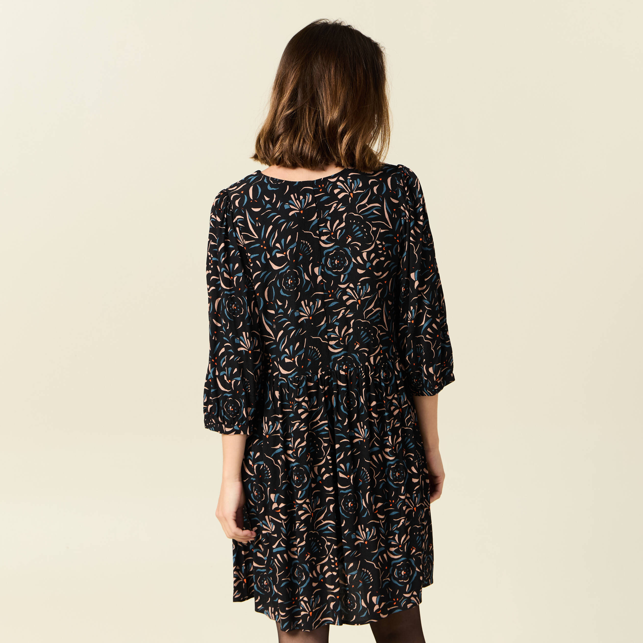 robe evasee manches 34 noir femme Robe évasée manches 3/4 noir femme