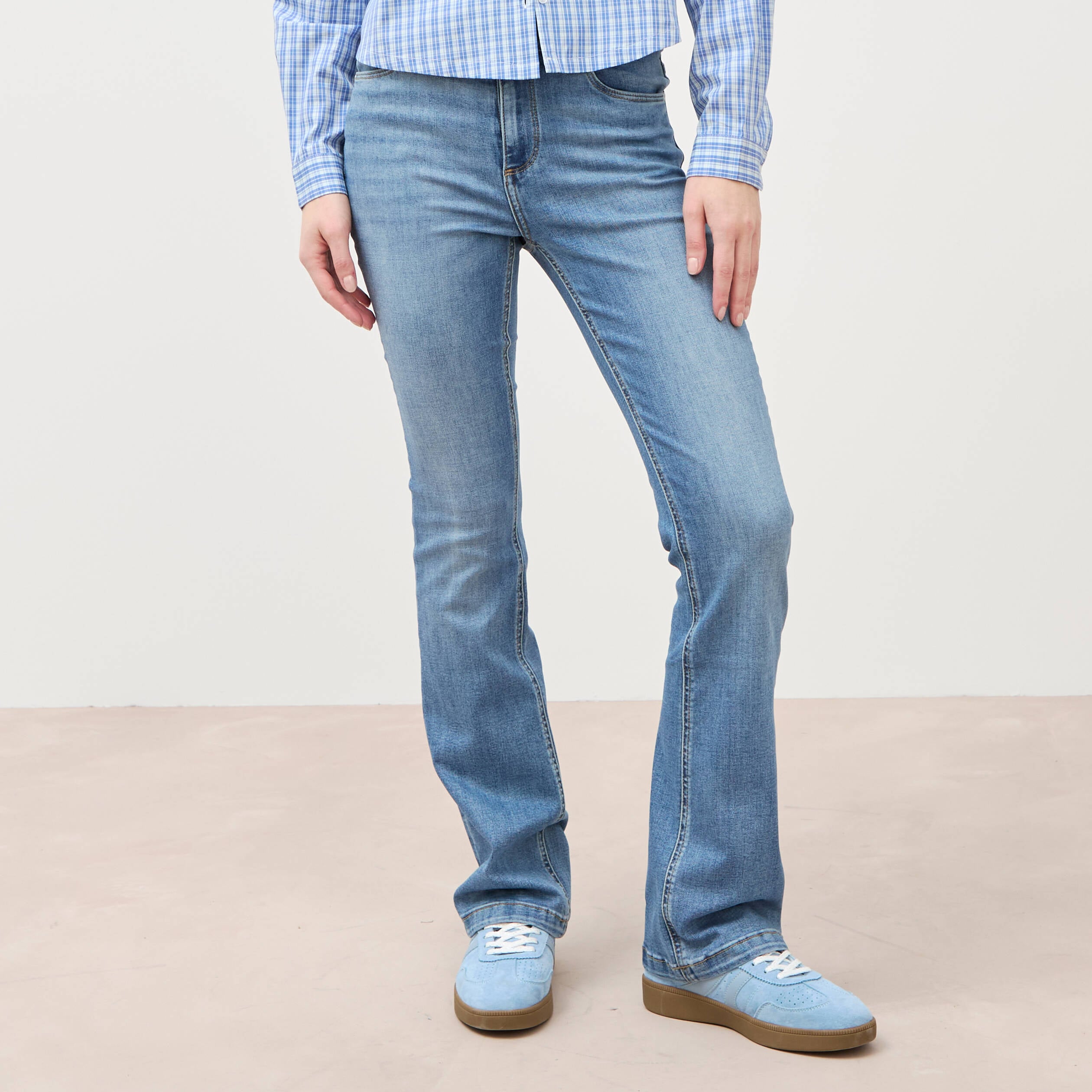 Jeans bootcut taille haute denim used femme