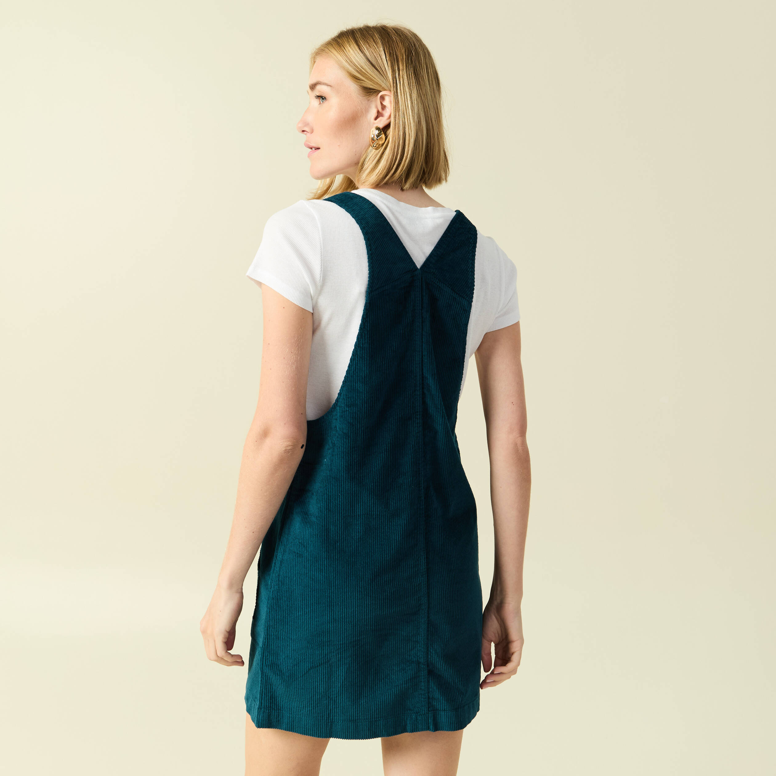Robe sans manches en velours bleu canard femme