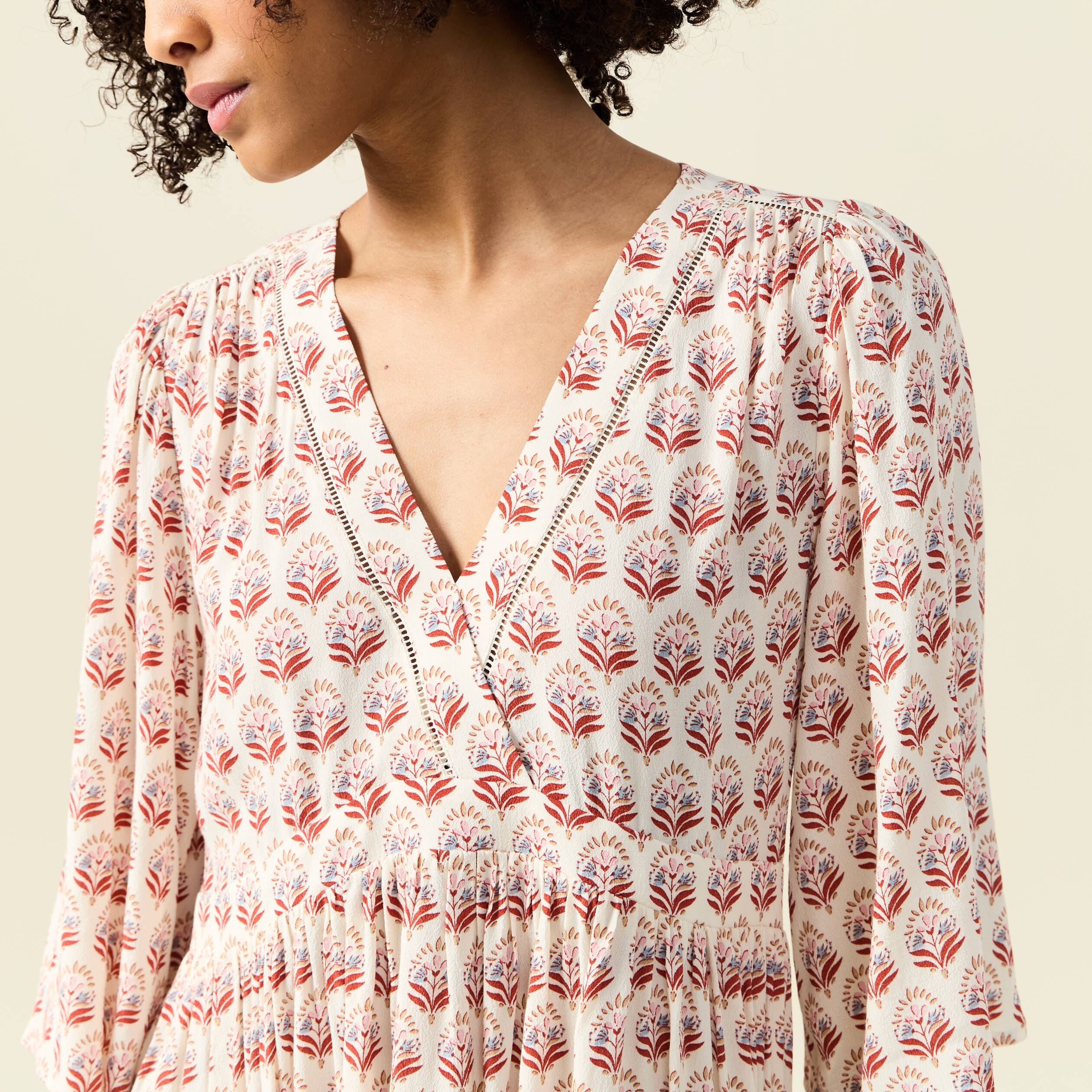 robe evasee manches 34 ivoire femme Robe évasée manches 3/4 ivoire femme