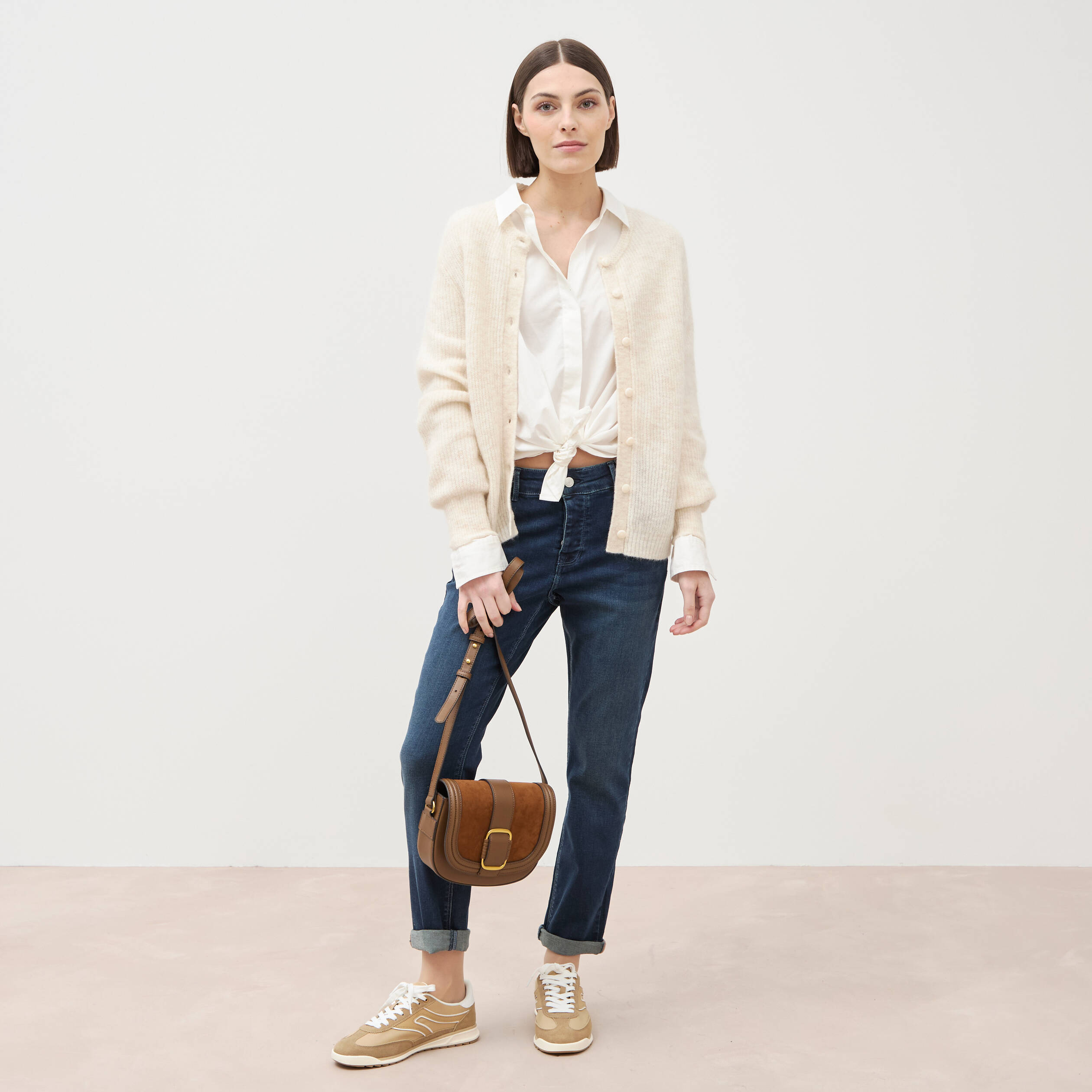 Jeans girlfriend taille haute denim dirty femme