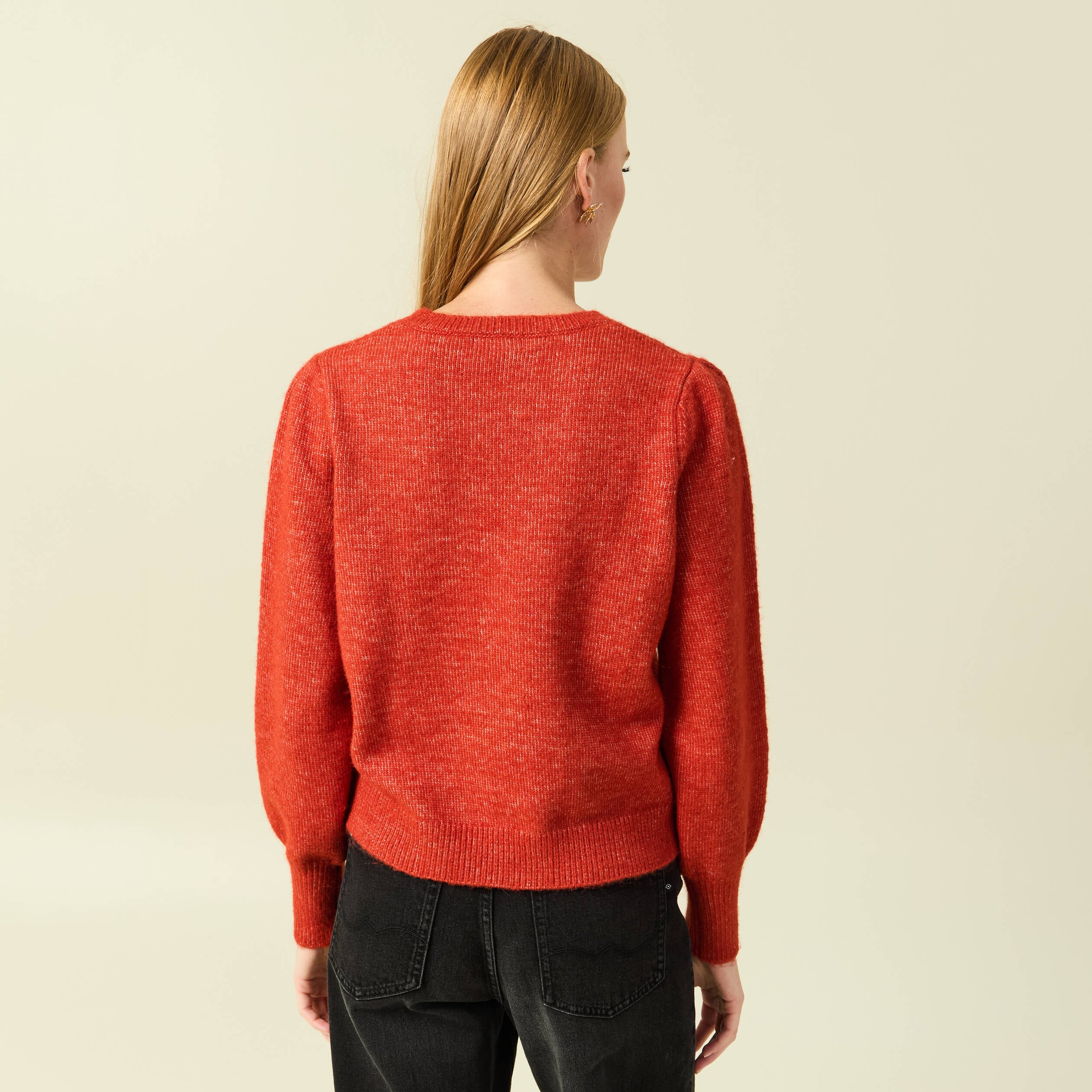 Pull manches longues col rond rouge fonc&eacute; femme