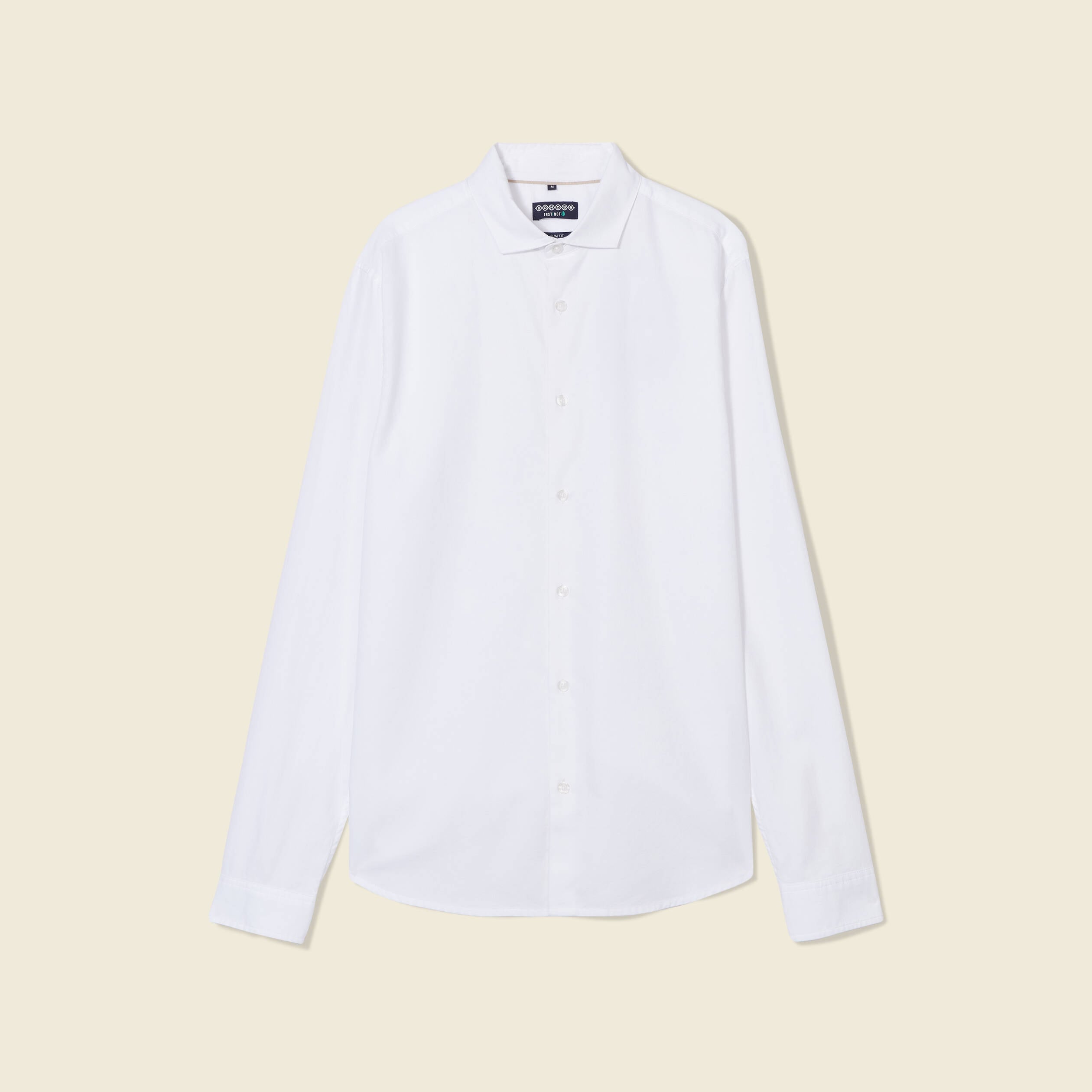 Col cintr&eacute; en coton manches longues blanc homme