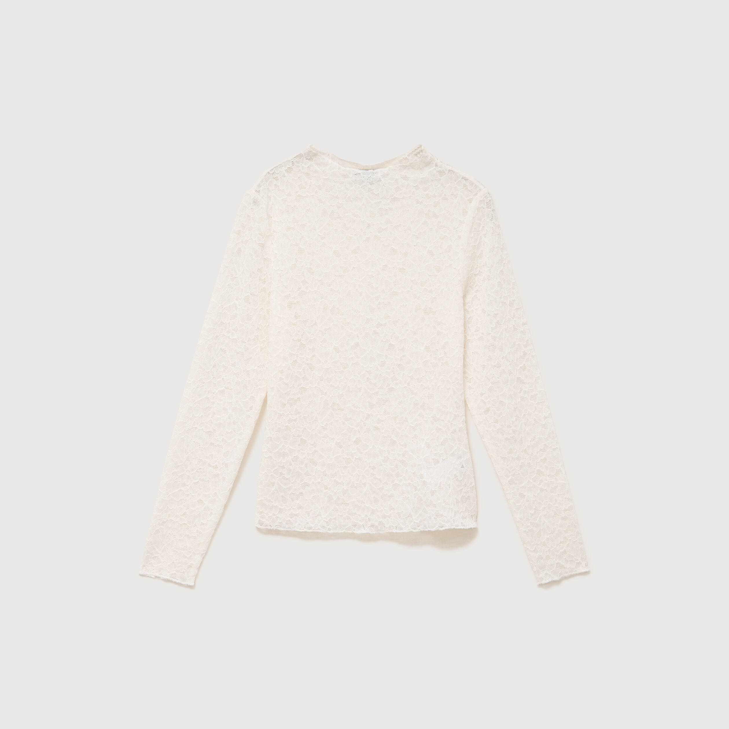 T-shirt ajust&eacute; dentelle manches longues ecru femme