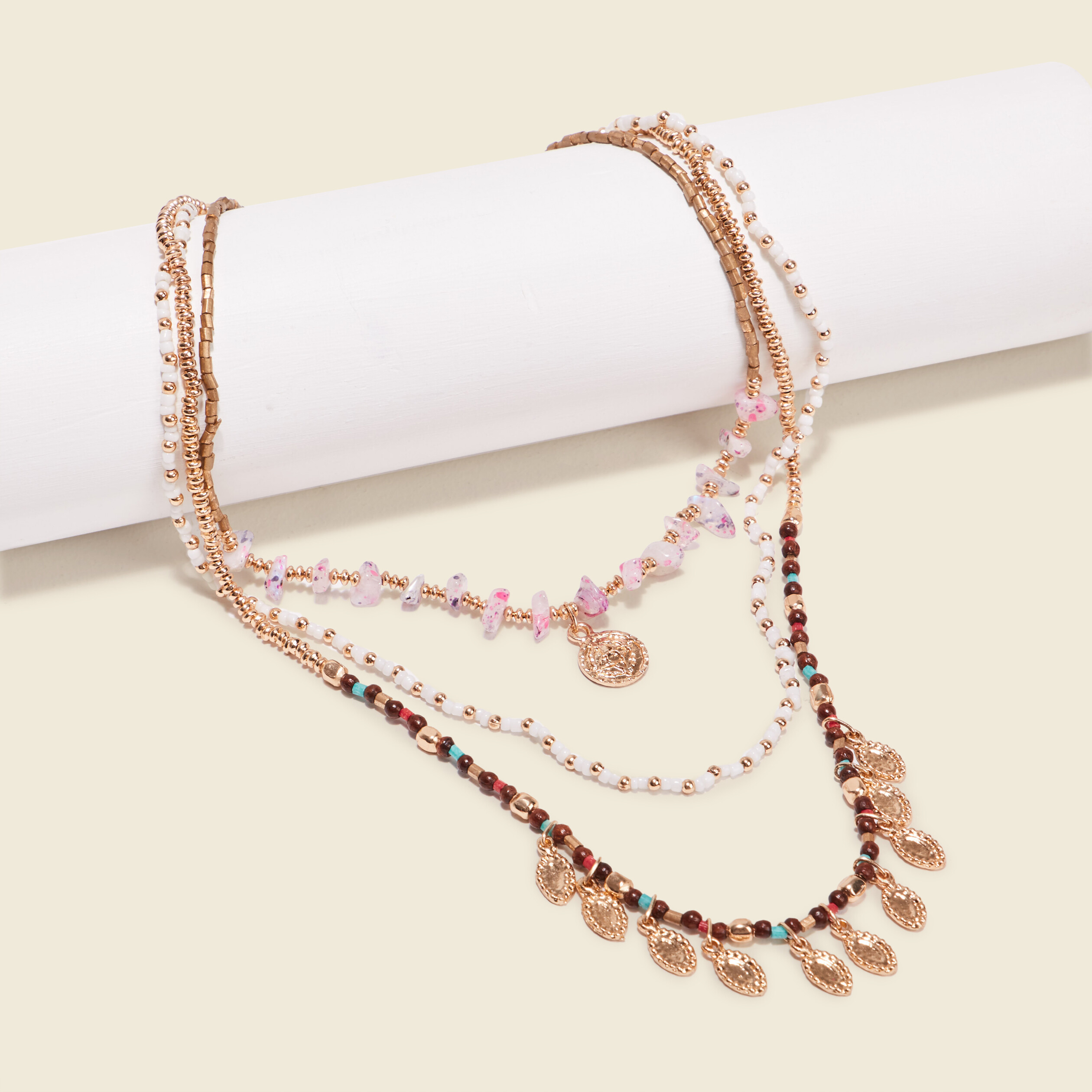 Collier multirangs à perles multicolore femme