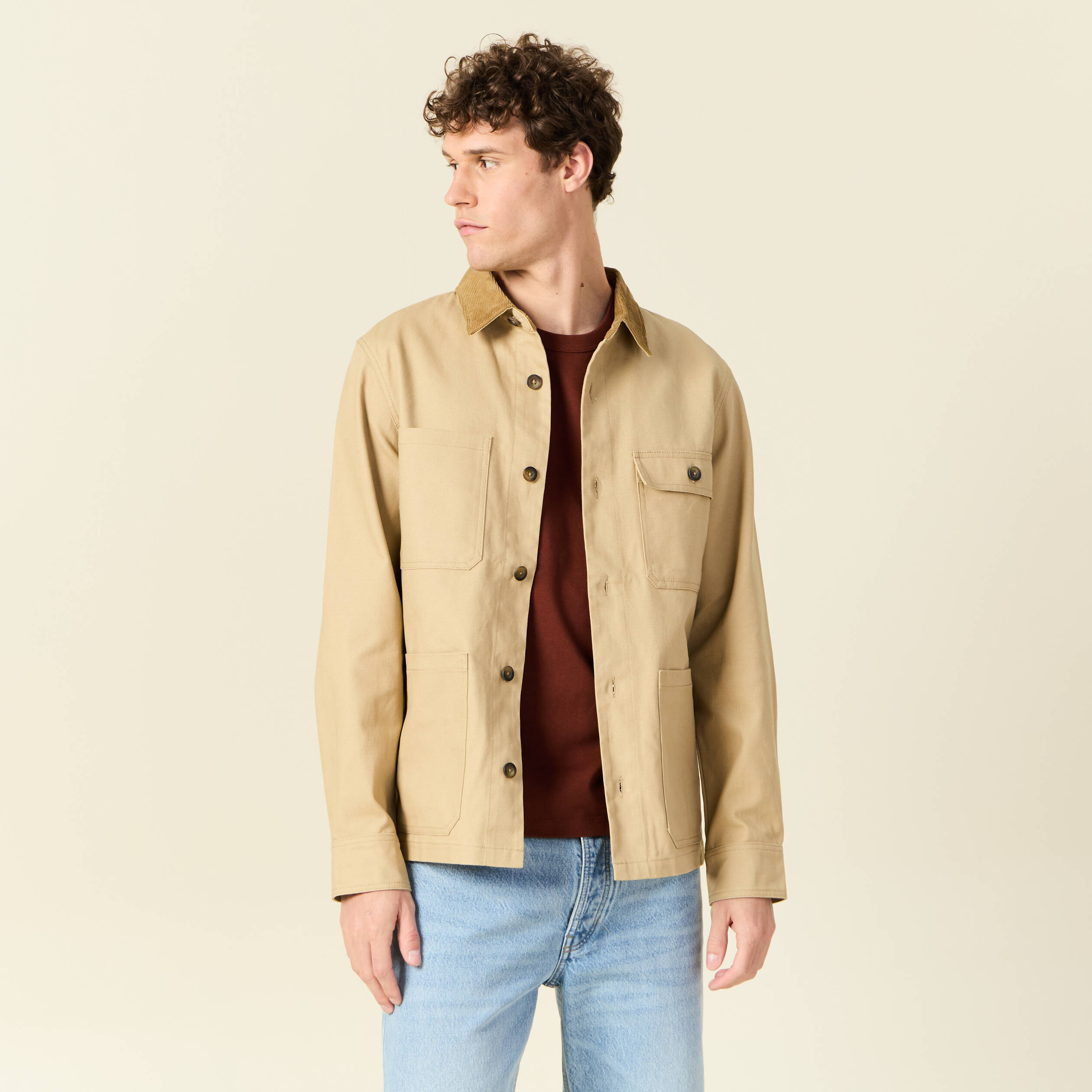 veste boutonnee col velours beige homme Veste boutonnée col velours beige homme