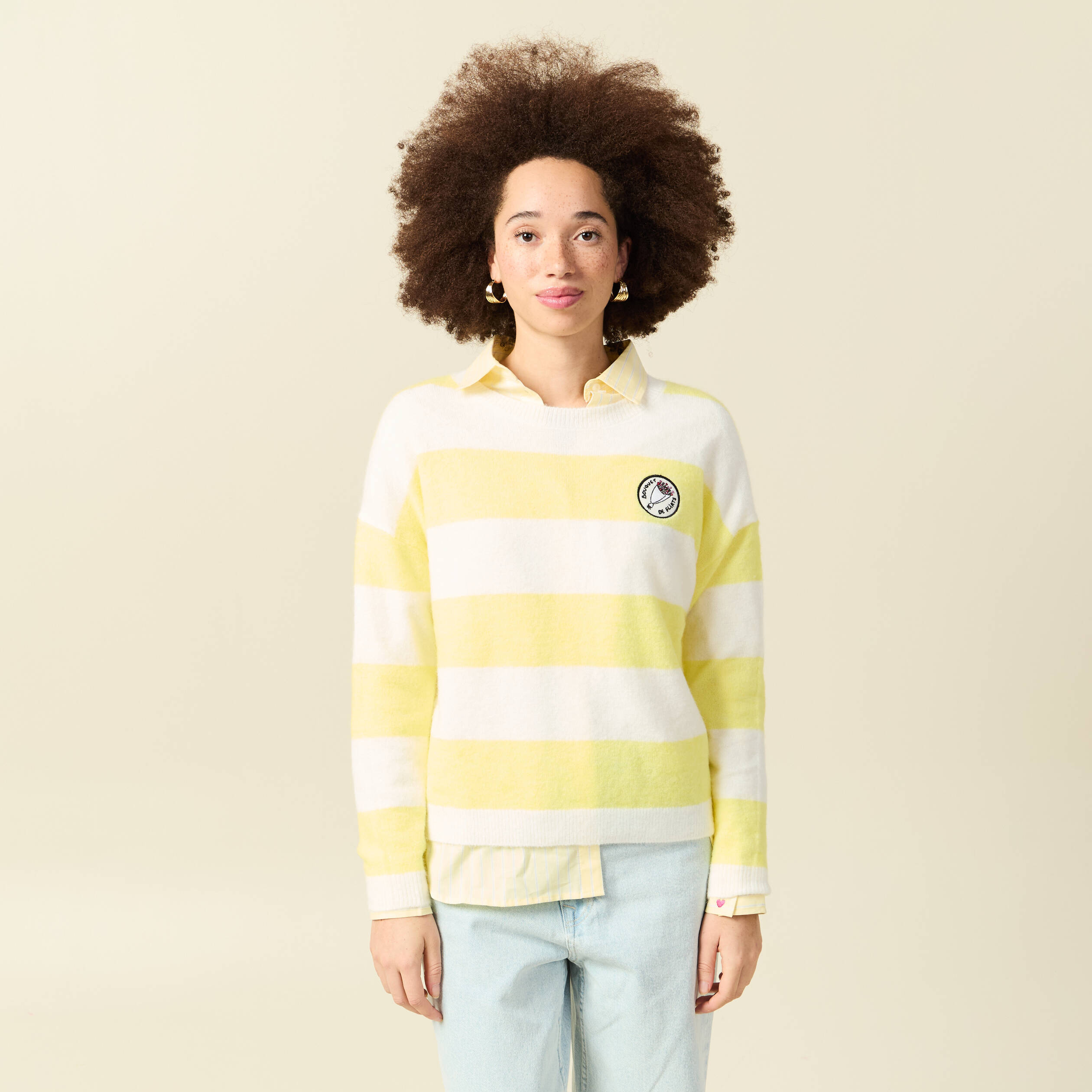 Pull col rond Atelier Beguin x Bonobo jaune femme