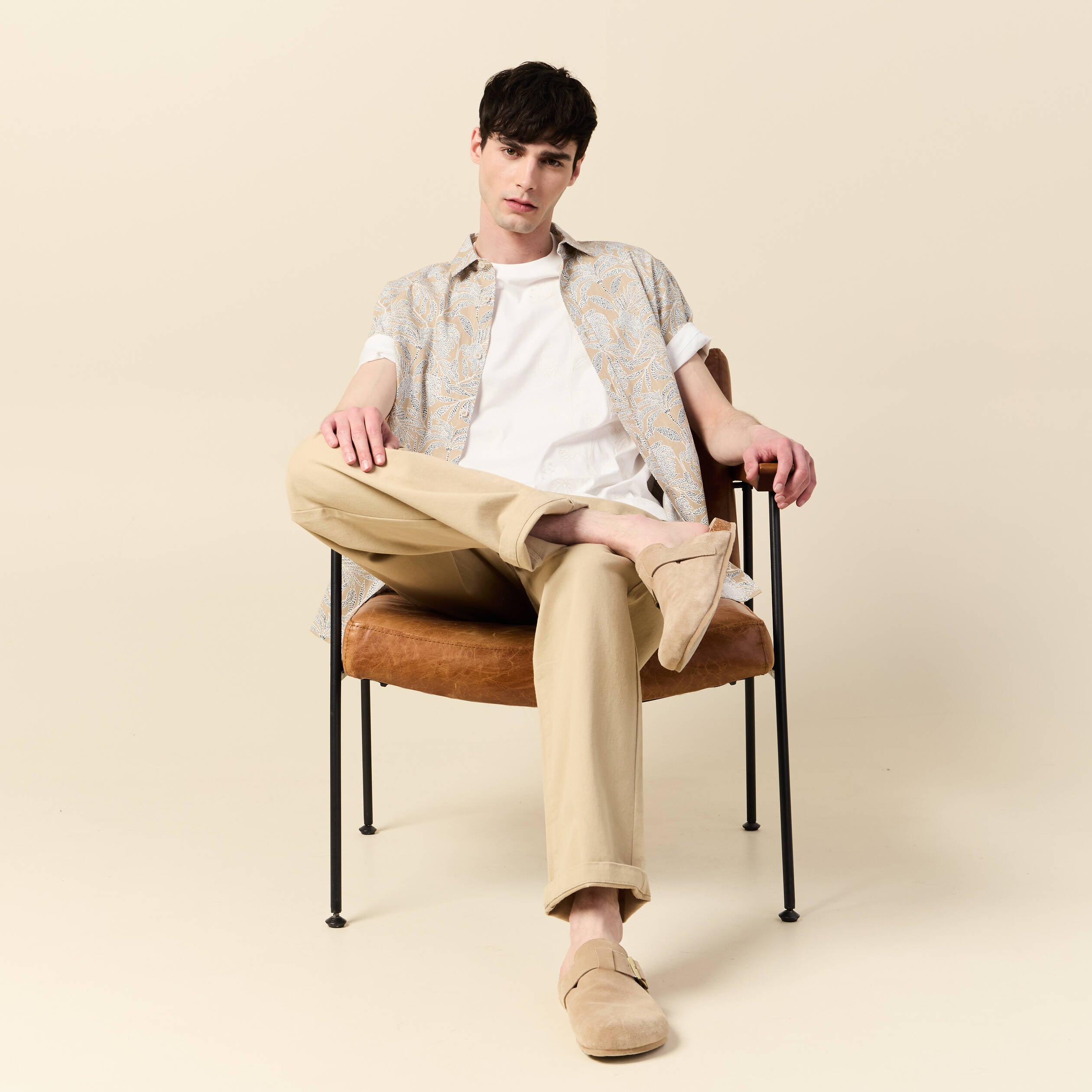 T-shirt manches courtes brod&eacute; ecru homme