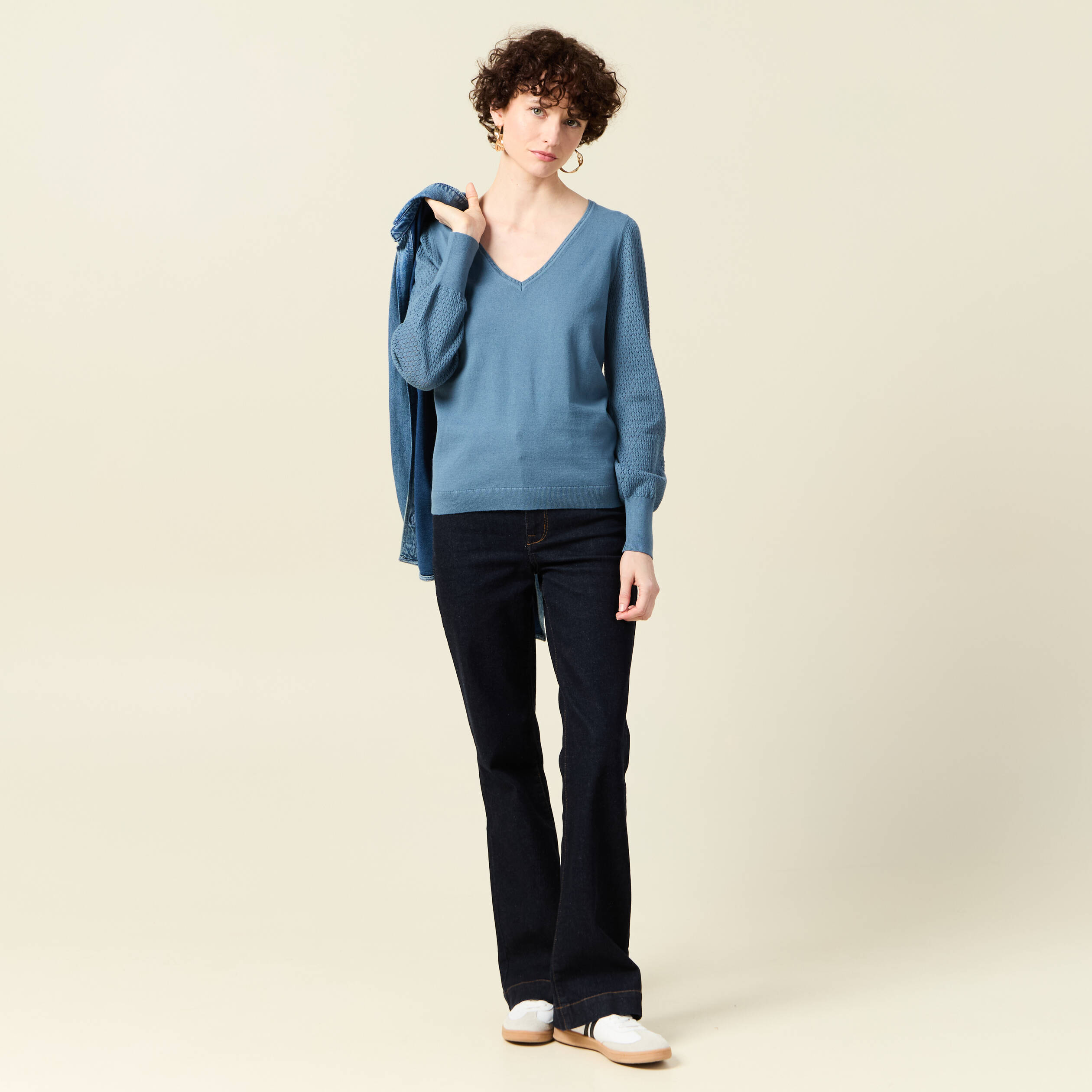 Pull manches longues bleu clair femme