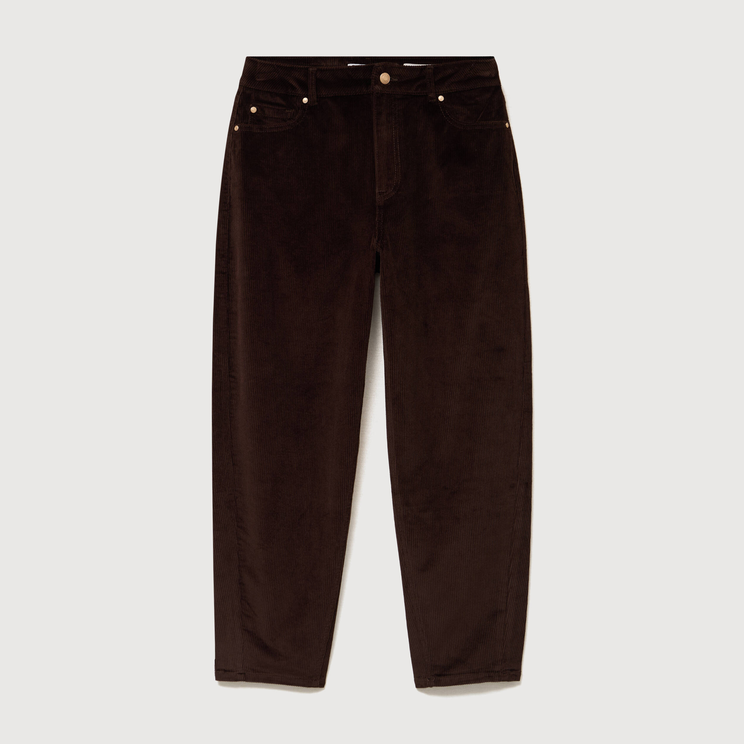 Pantalon barrel taille haute velours marron femme