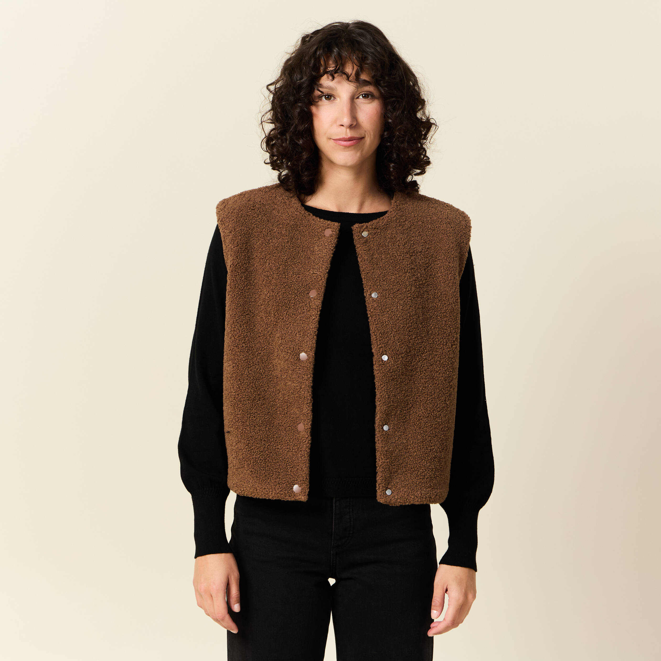 Gilet sans manches r&eacute;versible camel femme