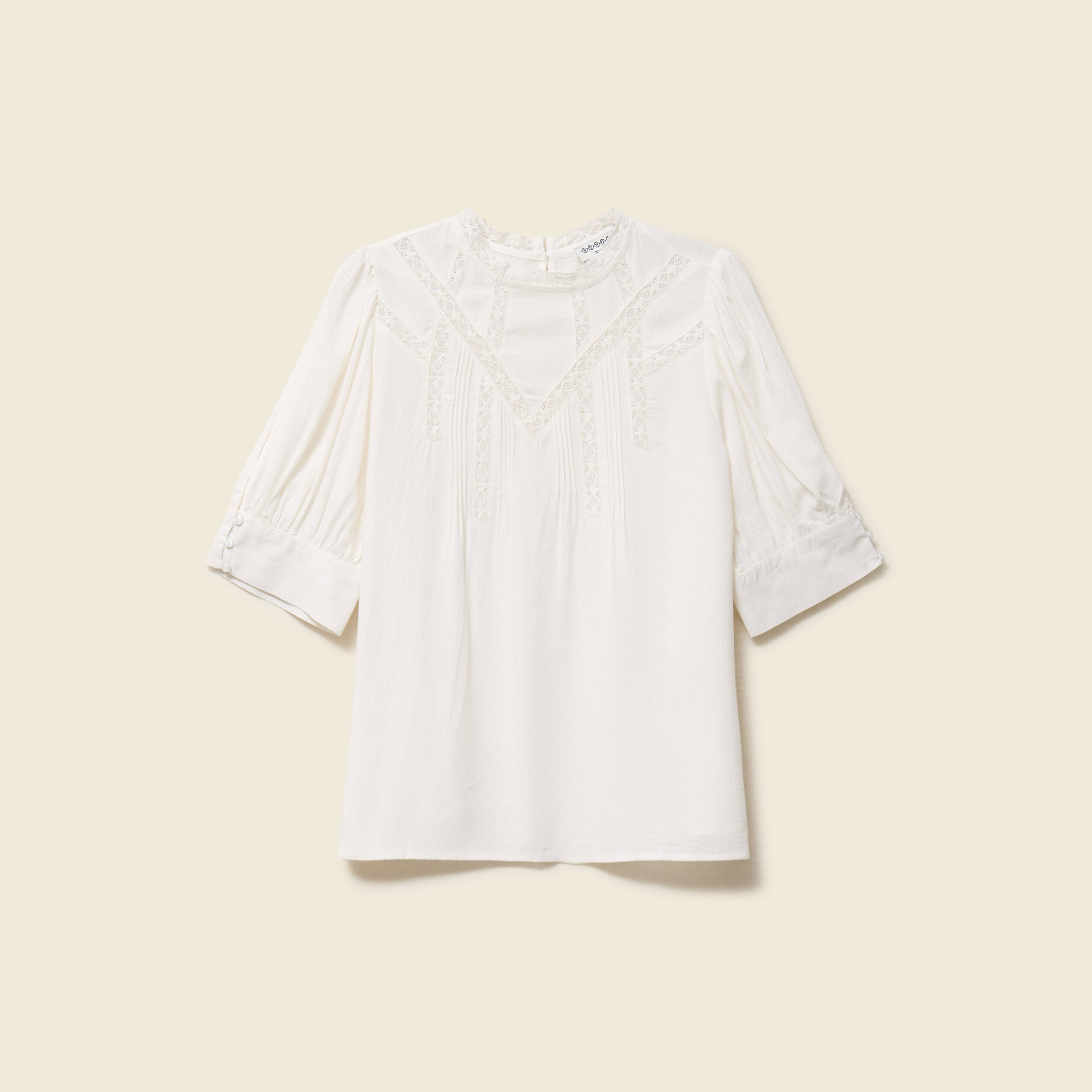 Blouse manches courtes col rond ecru femme