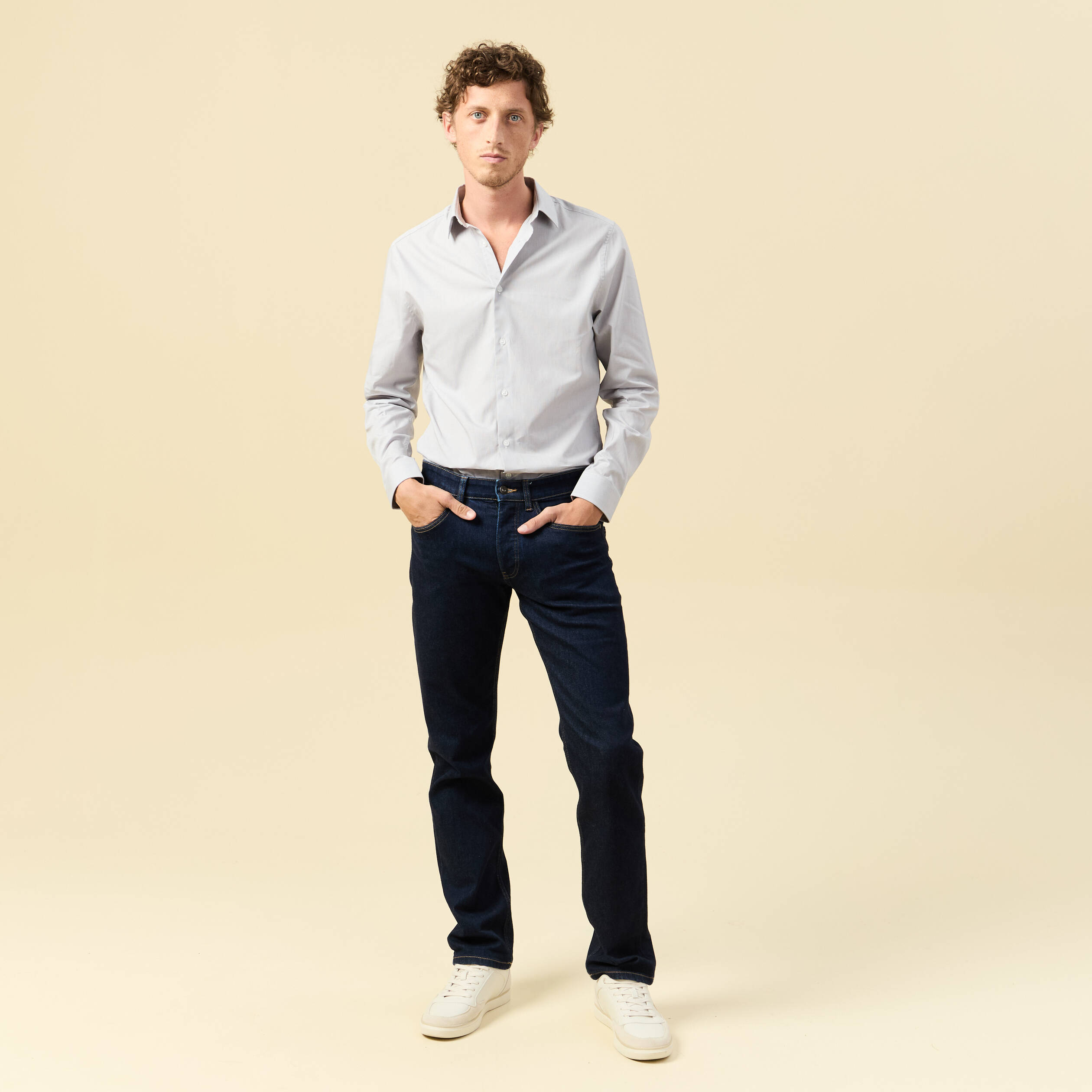 Chemise en coton manches longues gris fonc&eacute; homme