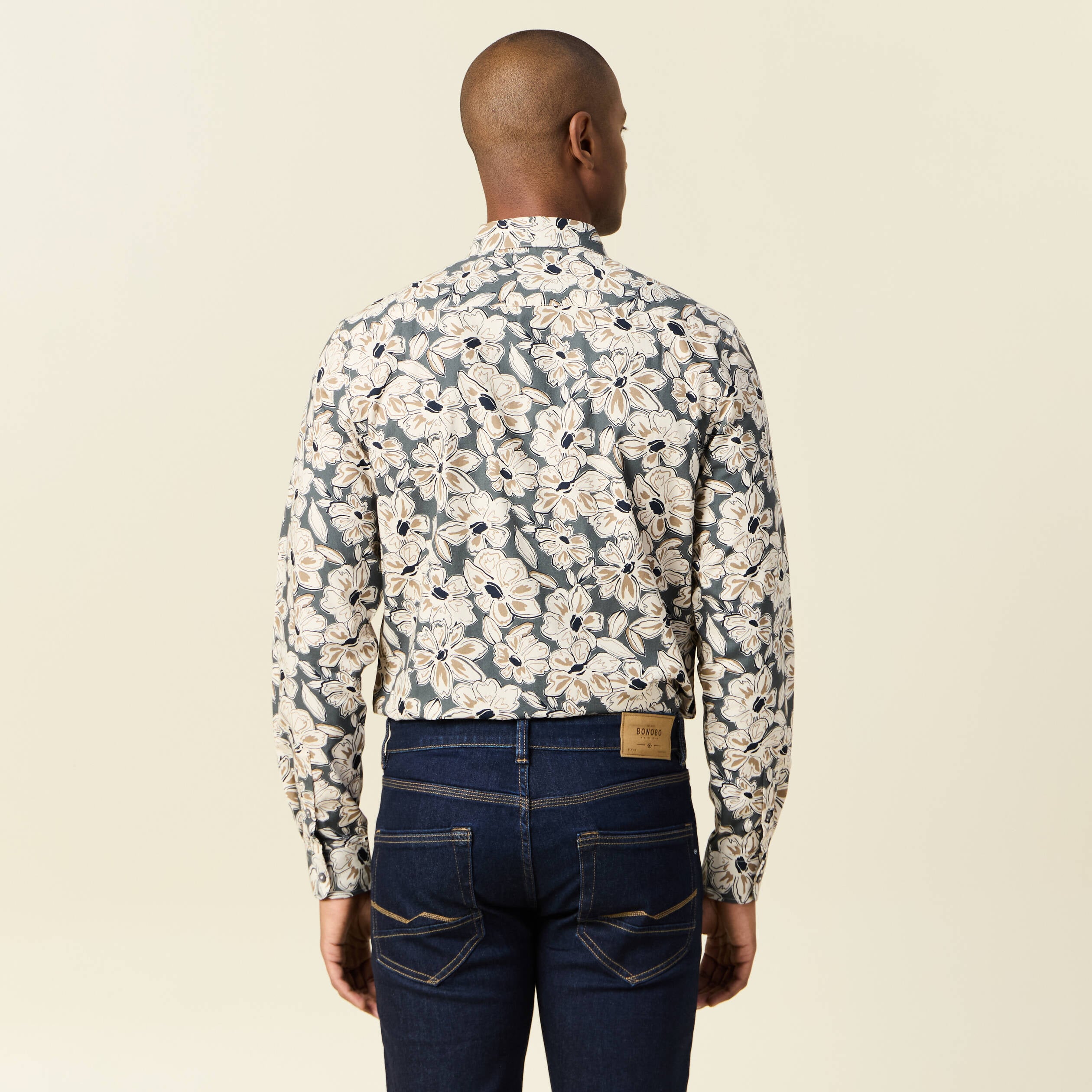 Chemise en coton manches longues beige homme