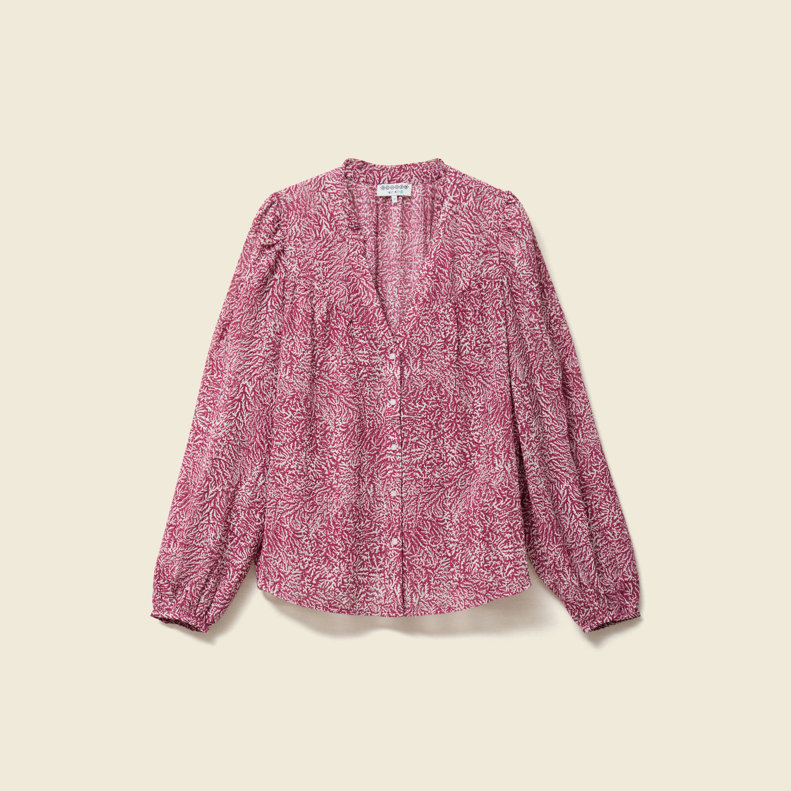 Blouse manches longues col V rose femme