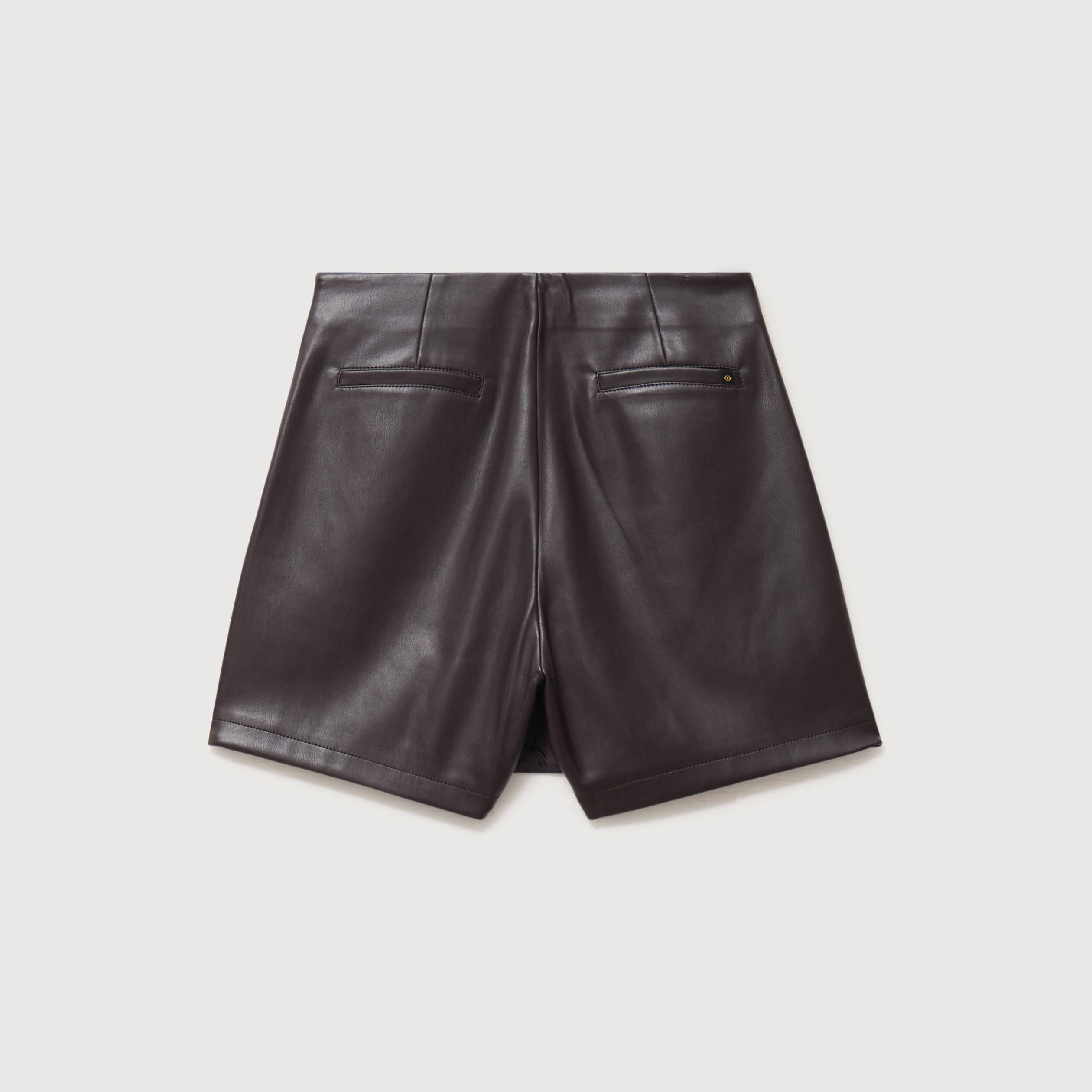 Jupe-short en similicuir doubl&eacute;e marron fonc&eacute; femme