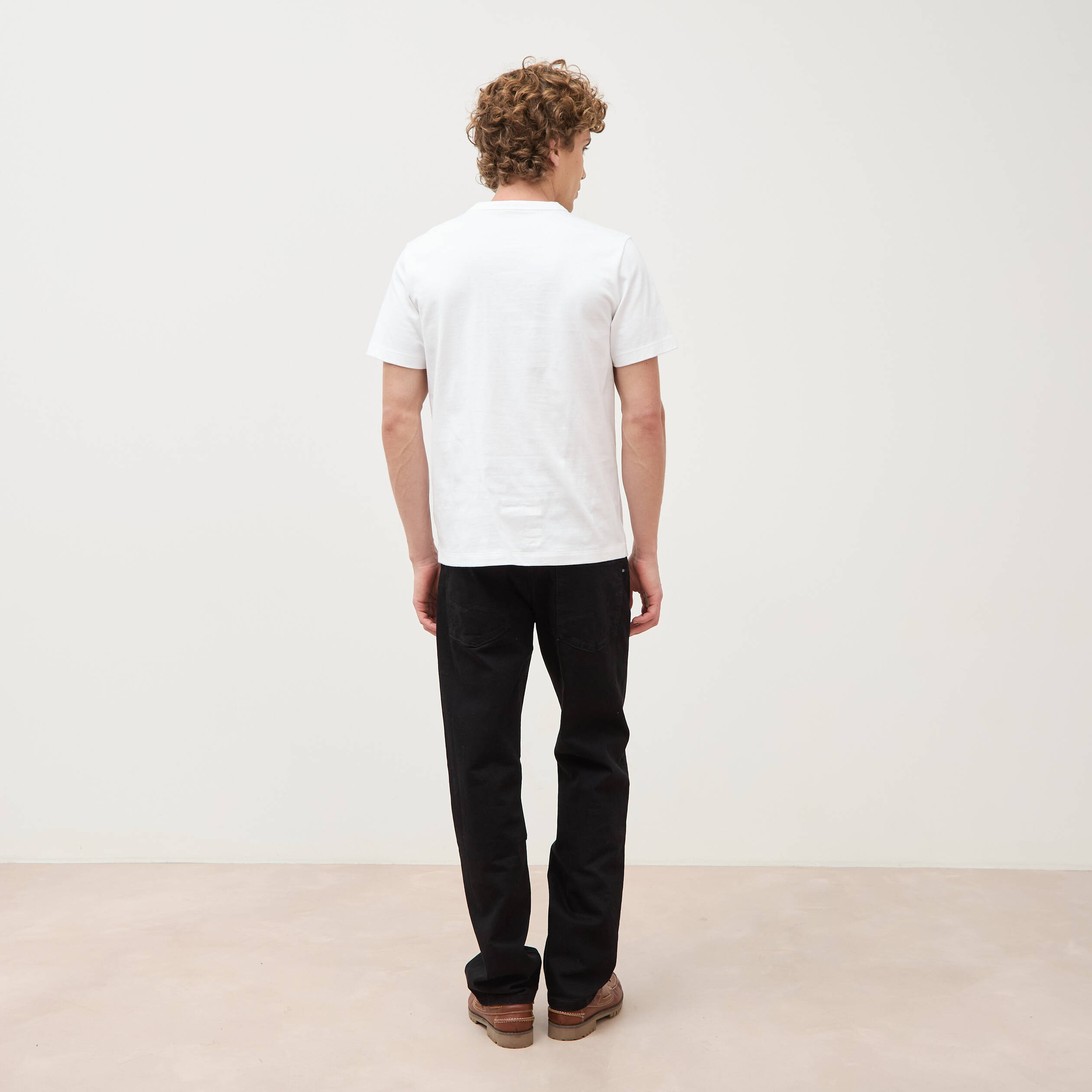 T-shirt col mao manches courtes en coton blanc homme