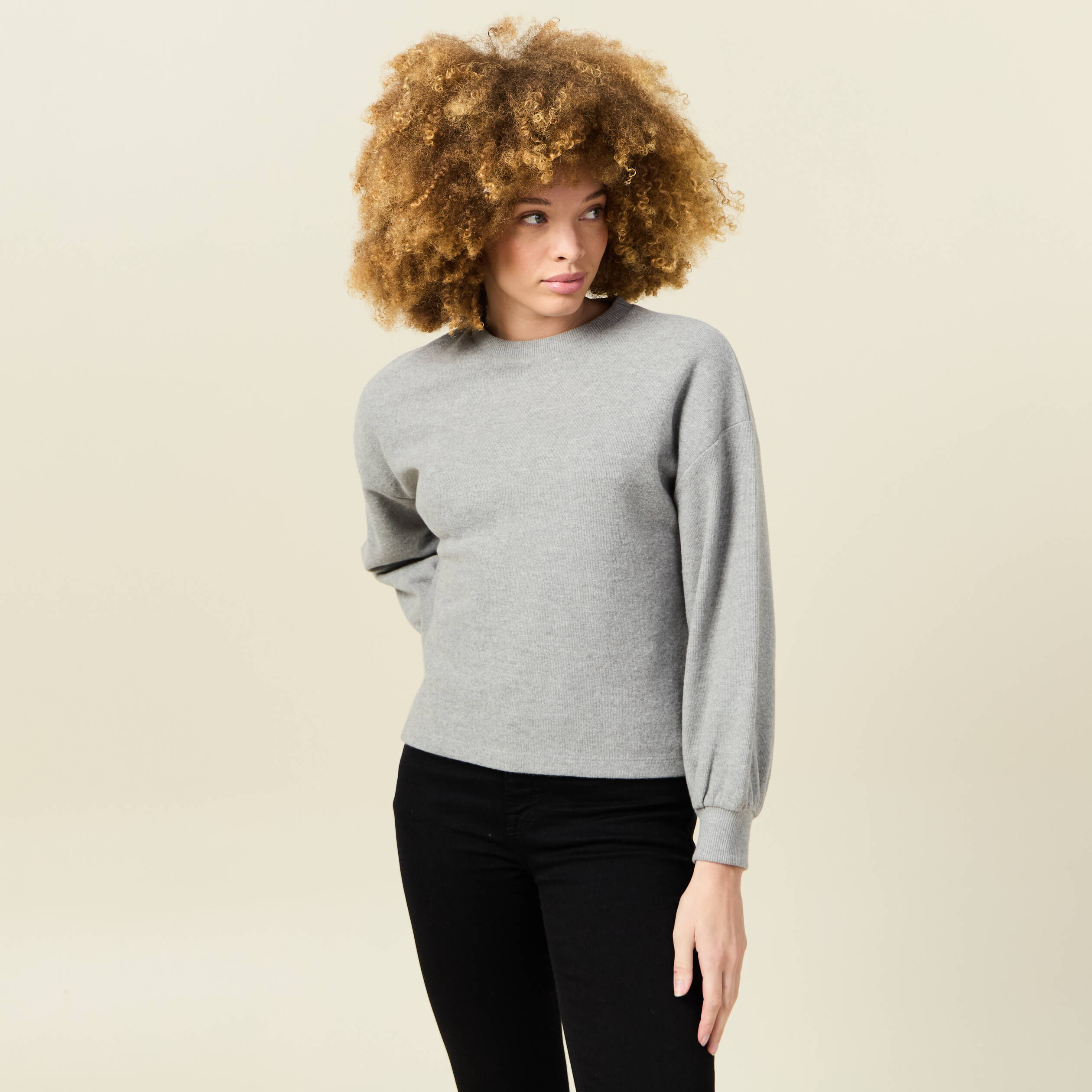 Sweat manches longues oversize gris femme